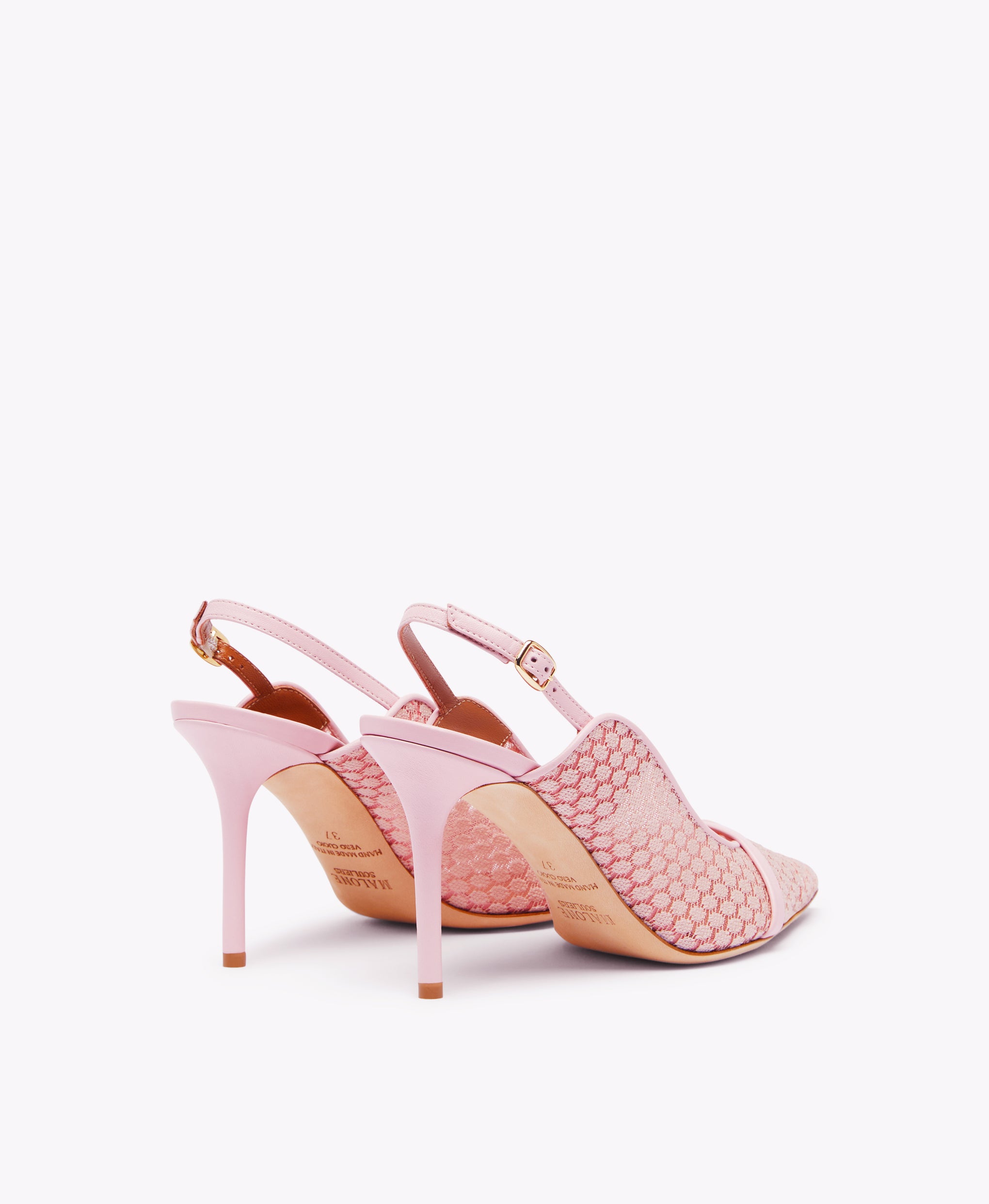 Malone Souliers Marion 85mm Light Pink Lace Mesh Slingback Heels