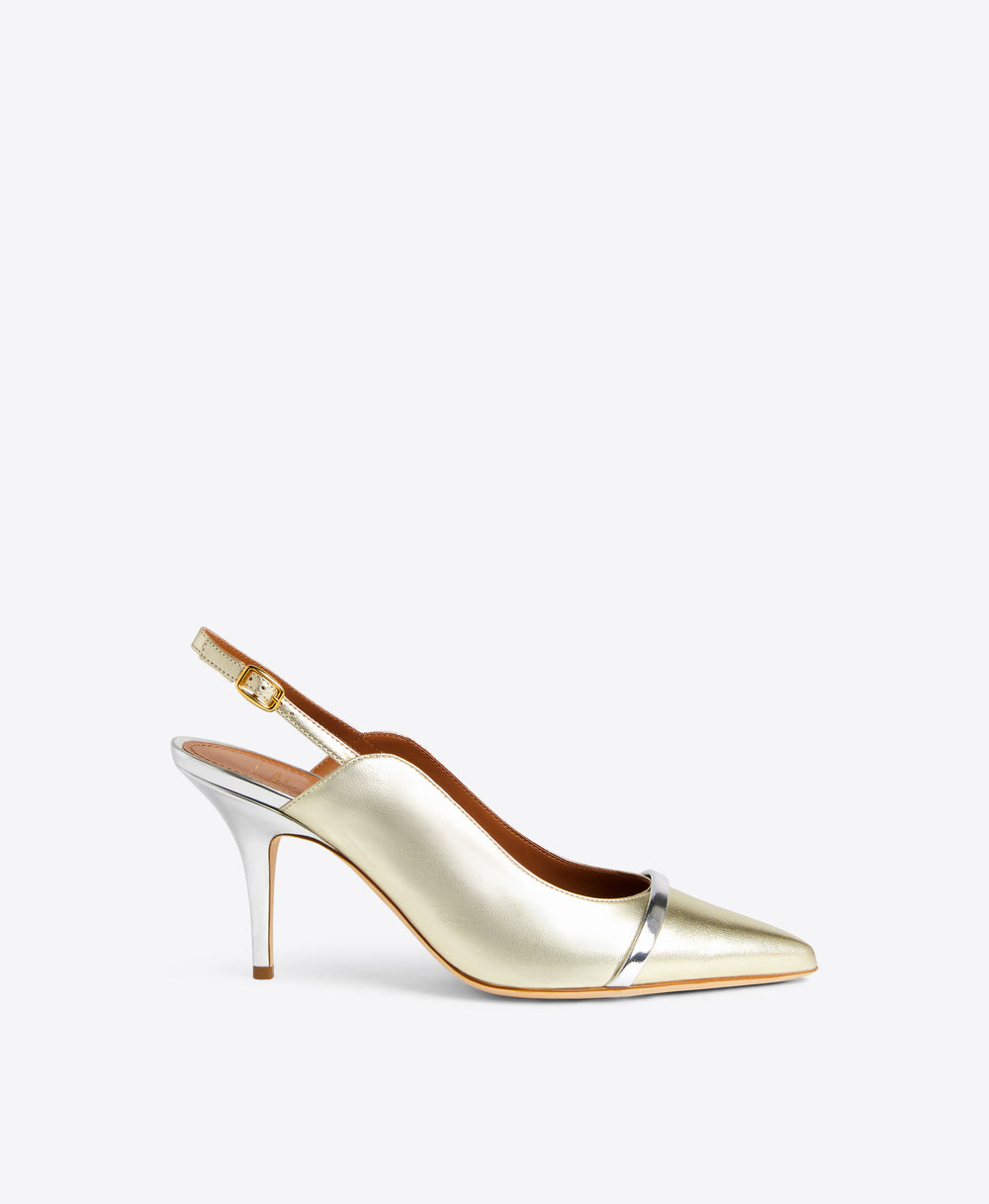 Malone Souliers Marion 70 Platino Metallic Leather Slingback Heels