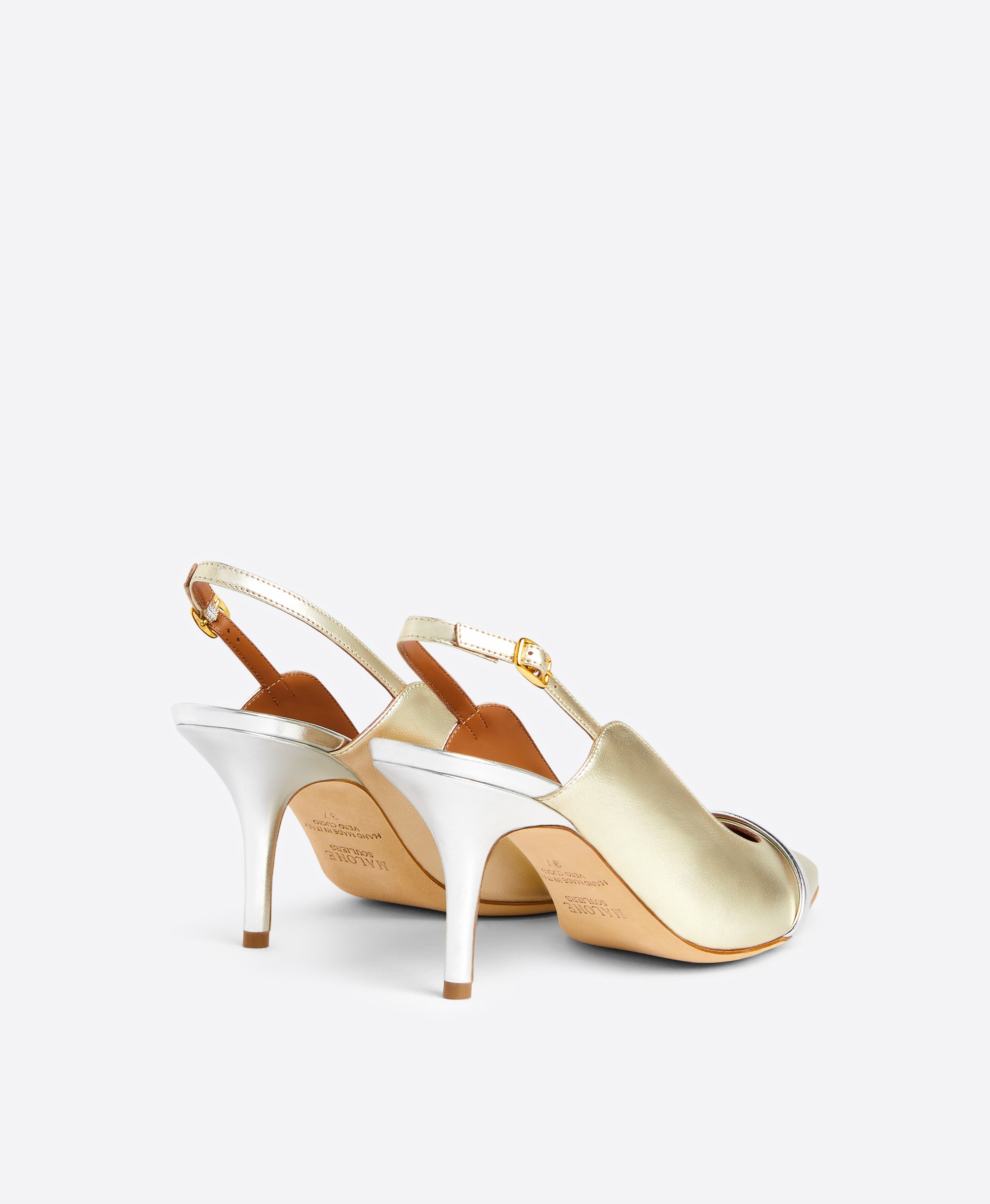 Marion 70 Platino Metallic Leather Slingback Heels | Malone Souliers
