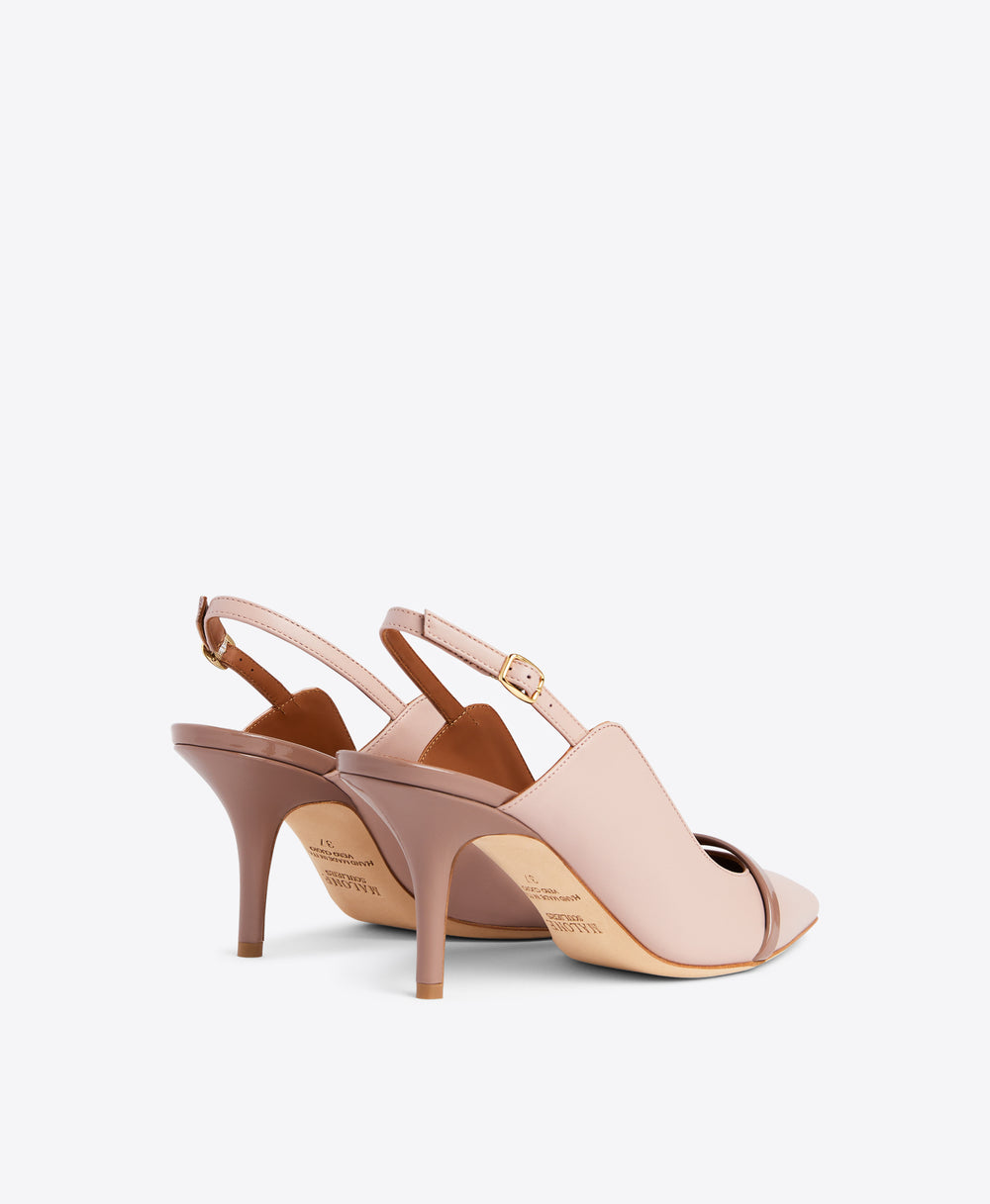 Women's Dusty Pink Leather and Brown Patent Slingback Pumps with Pointed Toe by Malone Souliers