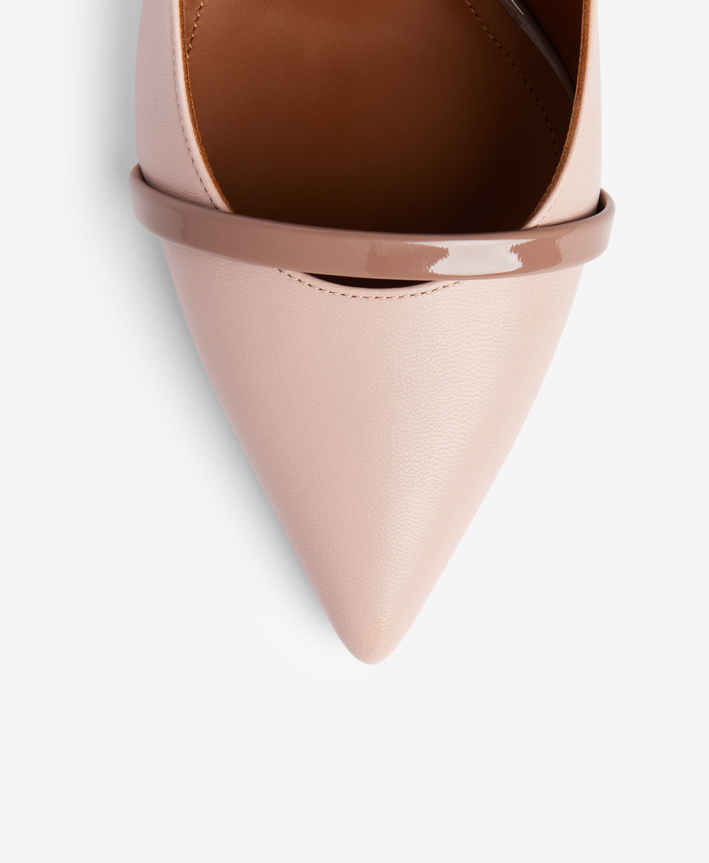Women's Dusty Pink Leather and Brown Patent Slingback Pumps with Pointed Toe by Malone Souliers