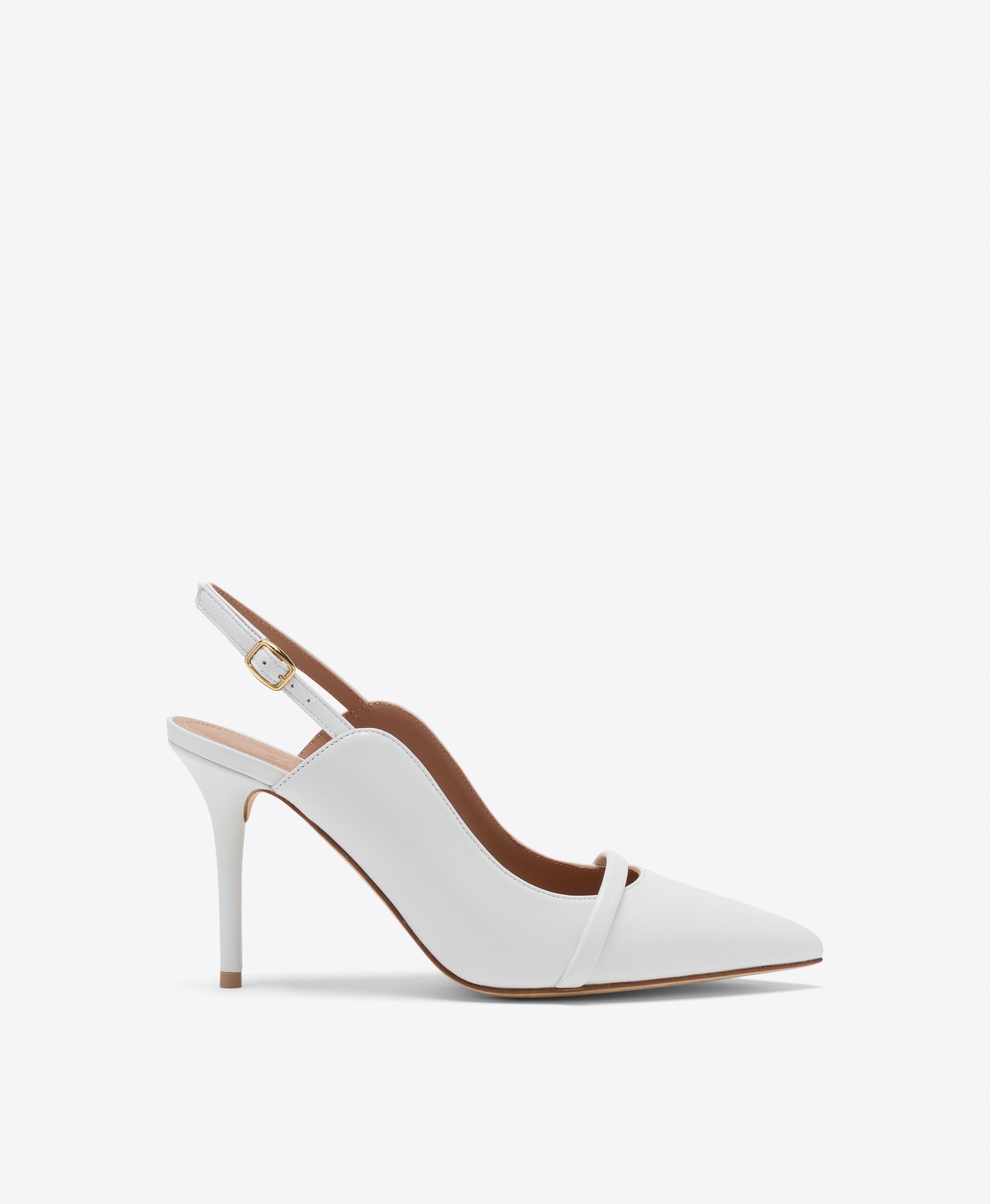 Malone Souliers|Marion 85 White Leather Heeled Slingbacks