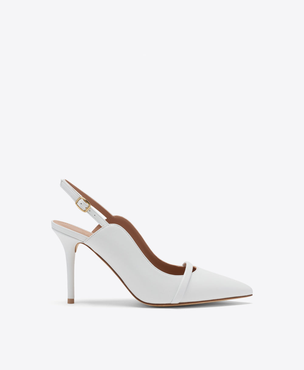 Malone Souliers Bridal Marion 85 White Leather Slingback Pumps