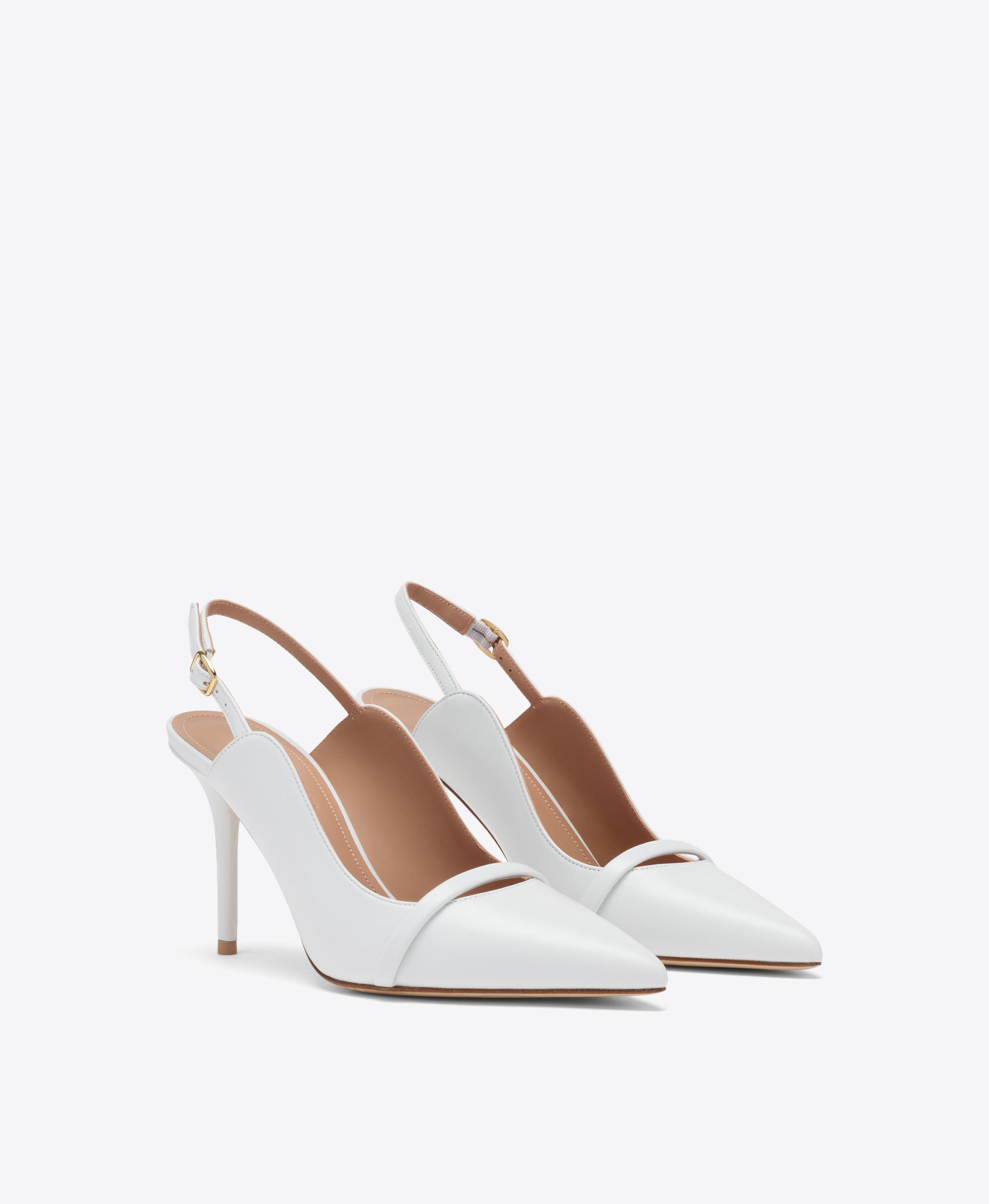 Malone Souliers|Marion 85 White Leather Heeled Slingbacks