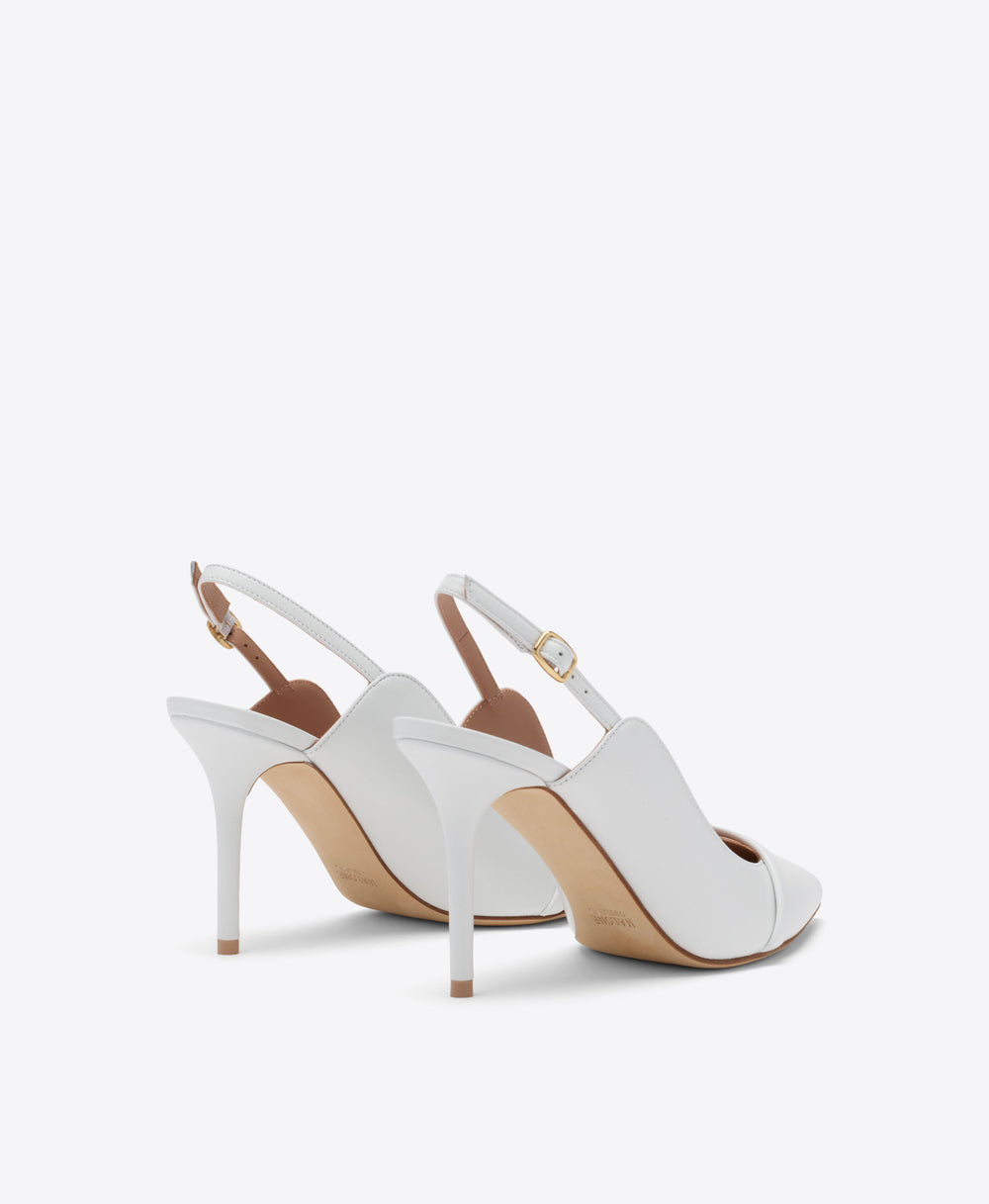 Malone Souliers Bridal Marion 85 White Leather Slingback Pumps