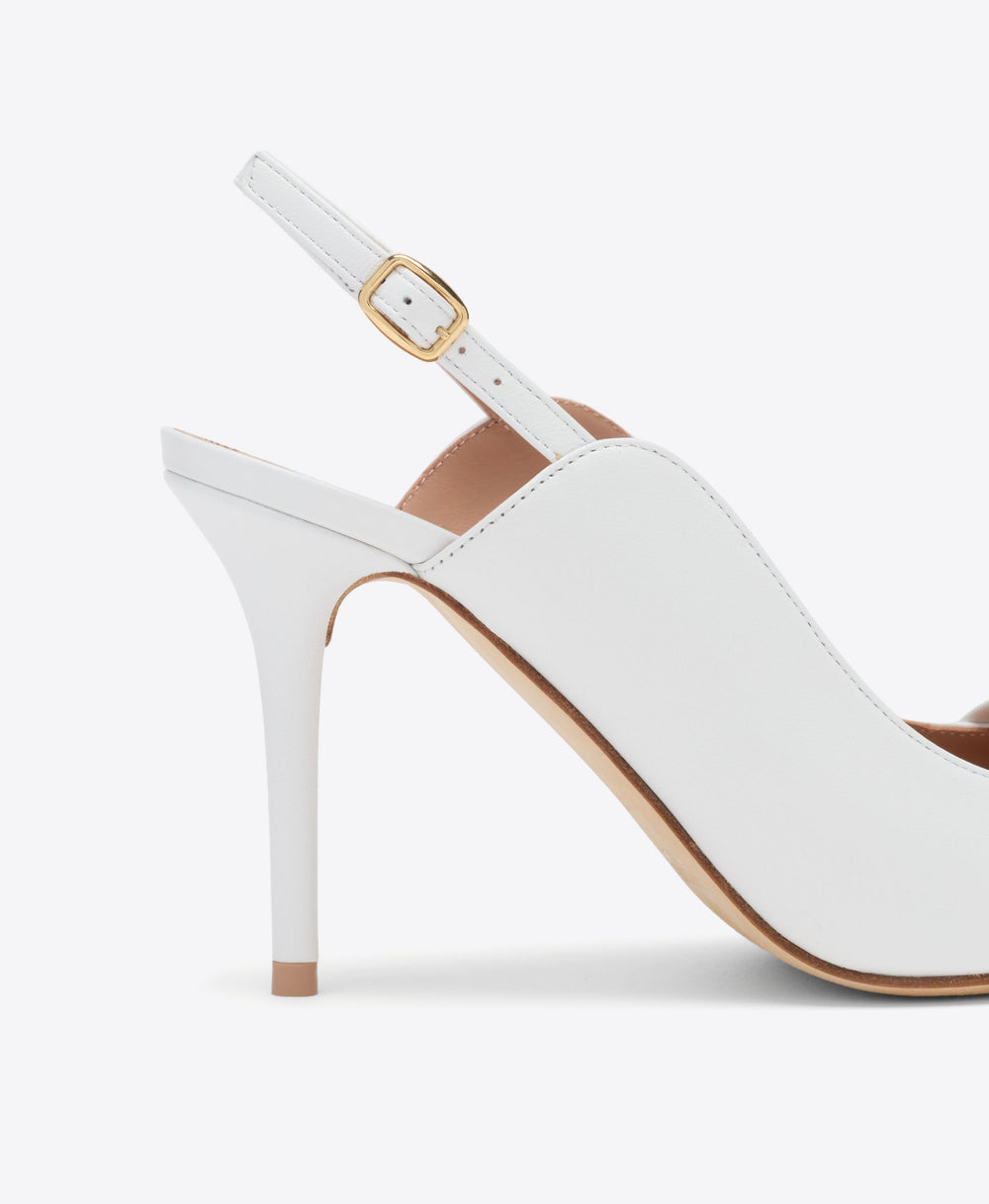 Malone Souliers Bridal Marion 85 White Leather Slingback Pumps