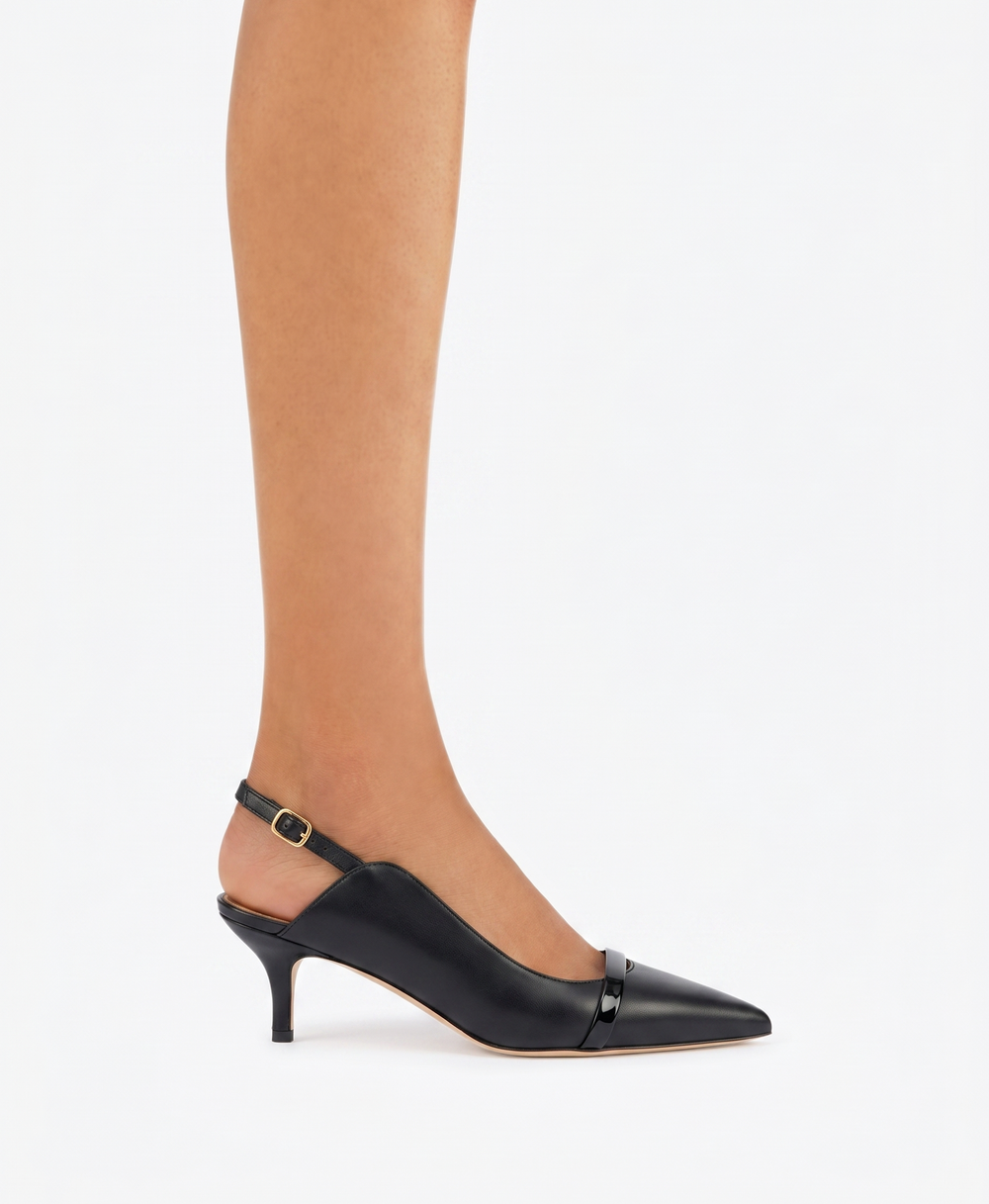 Marion 45 Black Leather Slingbacks
