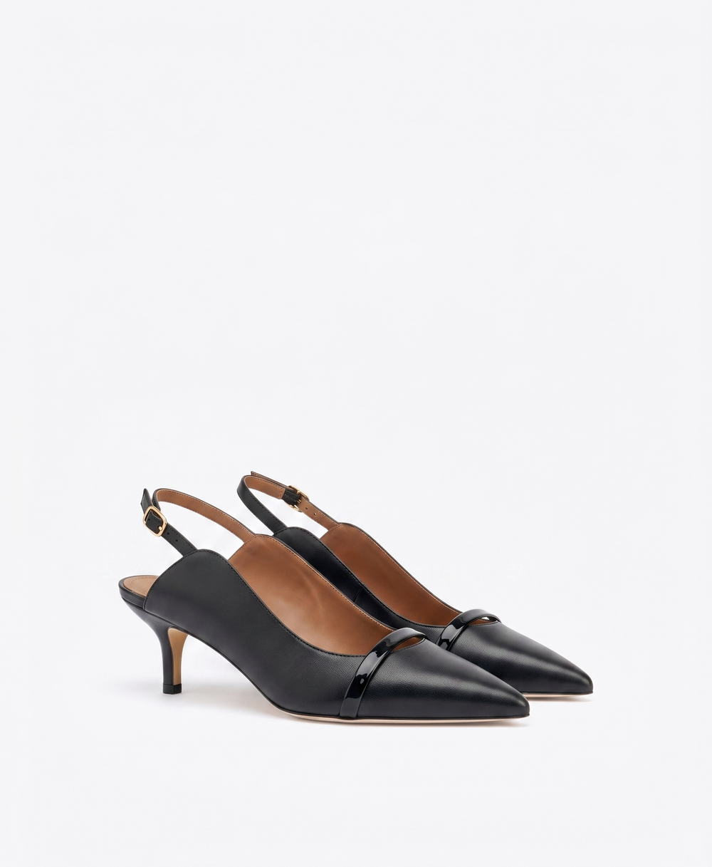 Marion 45 Black Leather Slingbacks