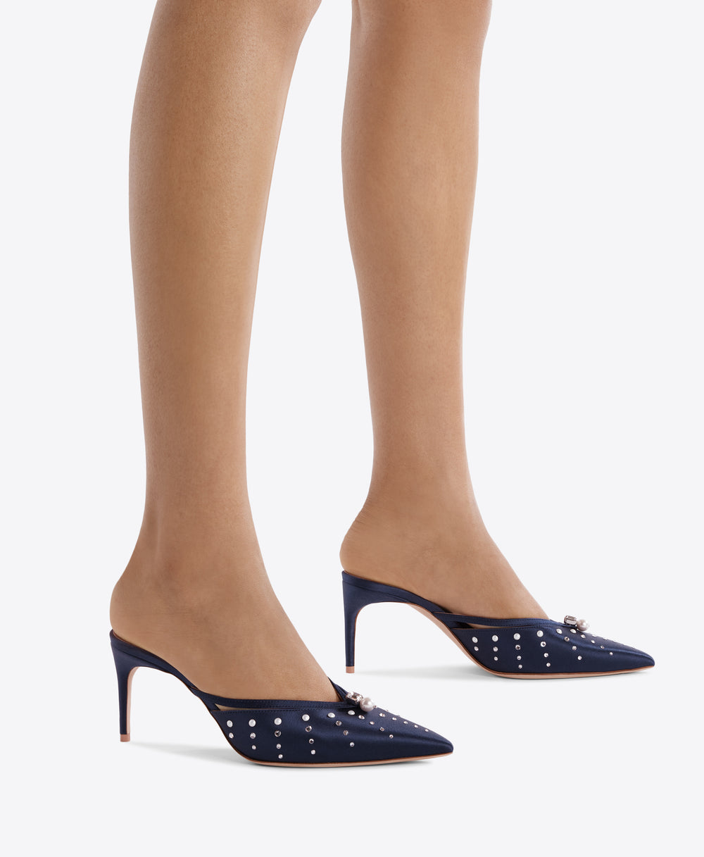 Marisa 70 Navy Satin Mules Malone Souliers