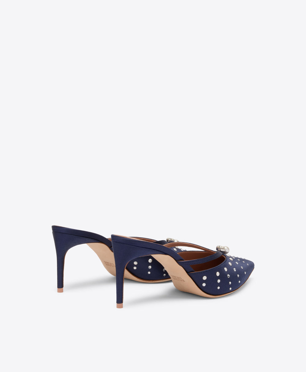 Marisa 70 Navy Satin Mules Malone Souliers