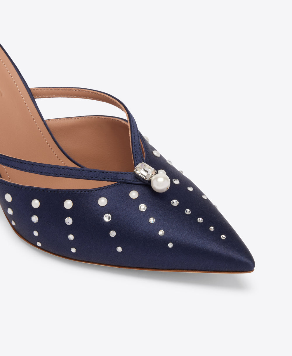 Marisa 70 Navy Satin Mules Malone Souliers