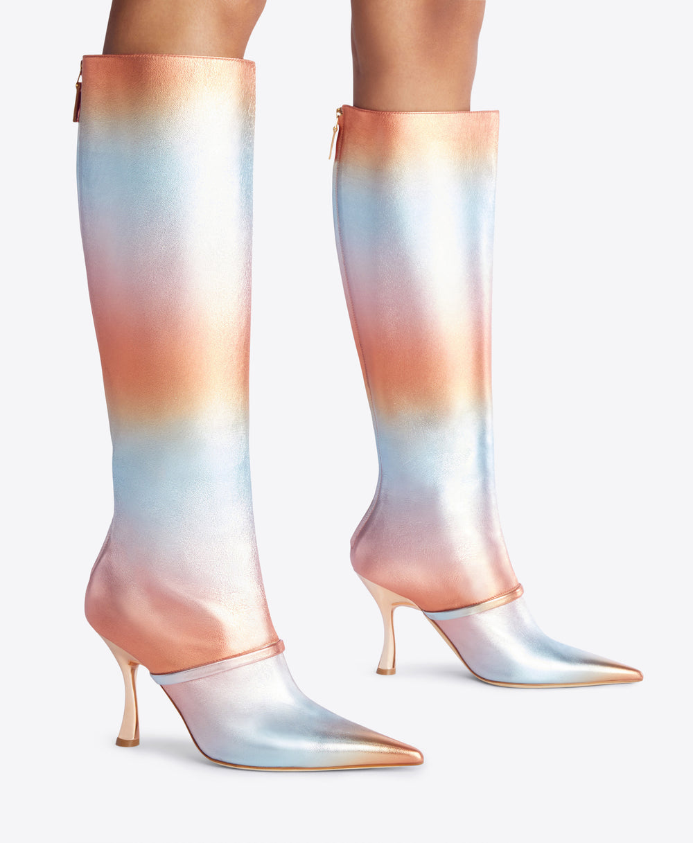 Strap-accented Pointed Toe Tall Boots in Sunset Ombré | Malone Souliers