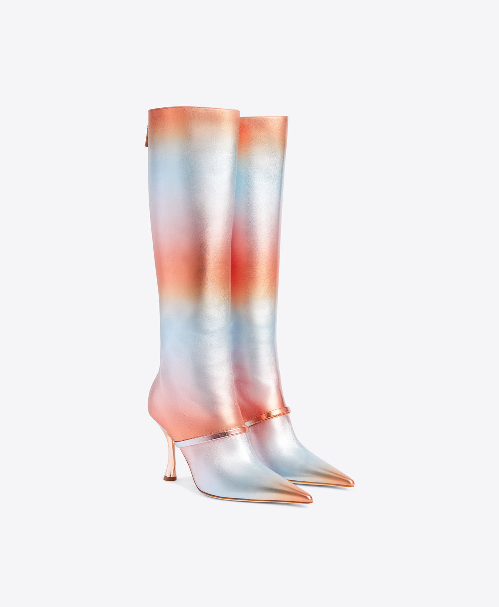 Strap-accented Pointed Toe Tall Boots in Sunset Ombré | Malone Souliers