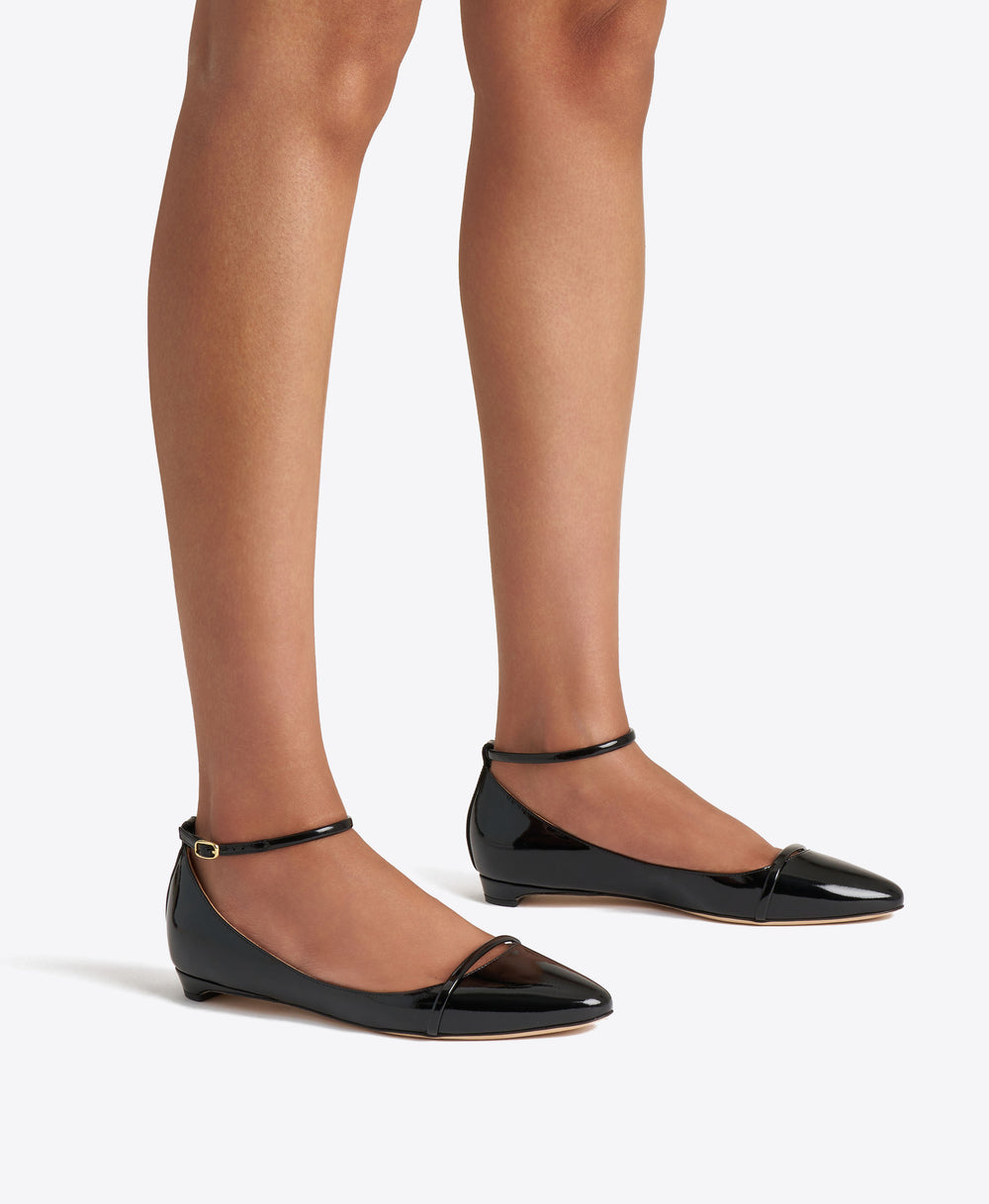 Mary Black Patent Ballerina Flats with Adjustable Strap Malone Souliers