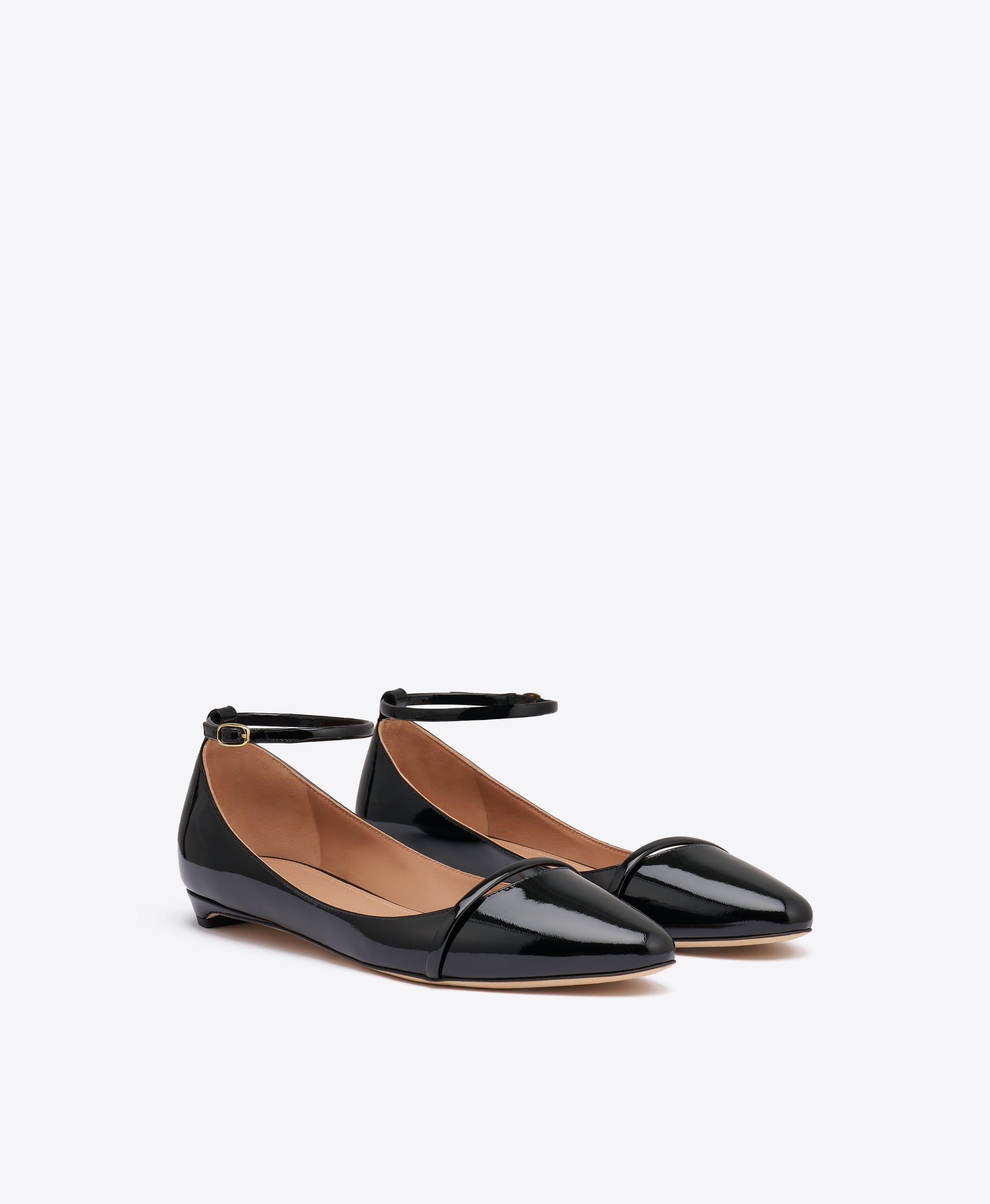 Mary Black Patent Ballerina Flats with Adjustable Strap Malone Souliers