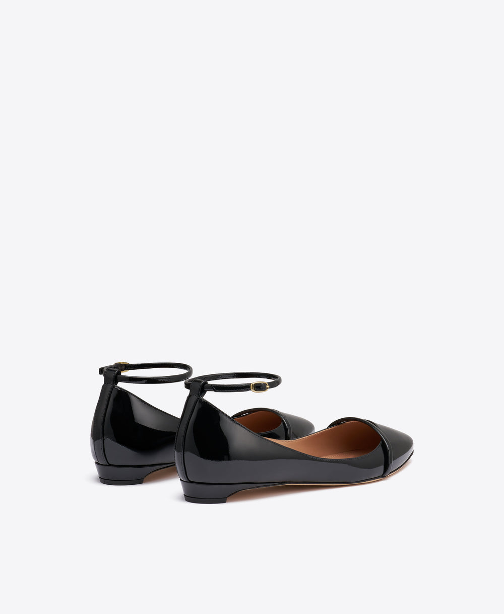 Mary Black Patent Ballerina Flats with Adjustable Strap Malone Souliers