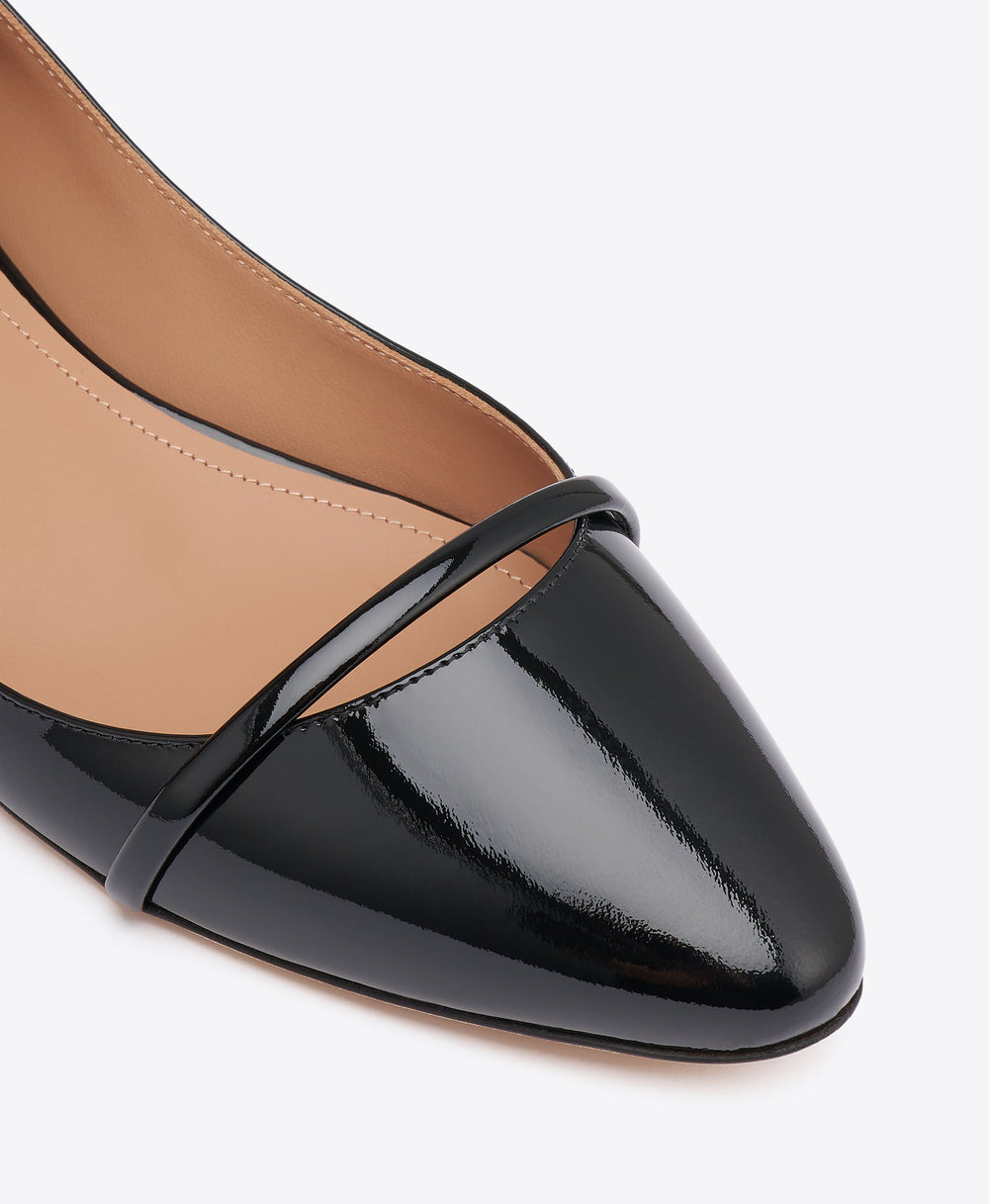 Mary Black Patent Ballerina Flats with Adjustable Strap Malone Souliers