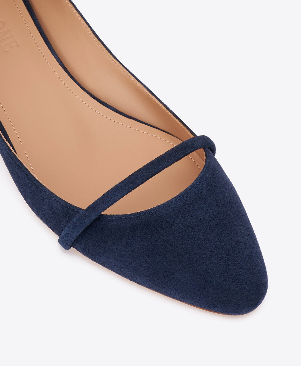 Mary Dark Blue Suede Flat Pumps with Adjustable Strap Malone Souliers