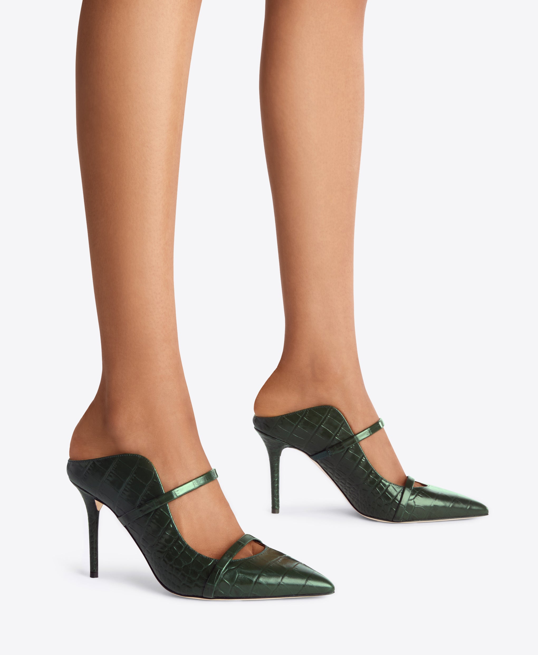 Double Strap Mules in Pine Green - Pointed Toe on Stiletto | Malone Souliers
