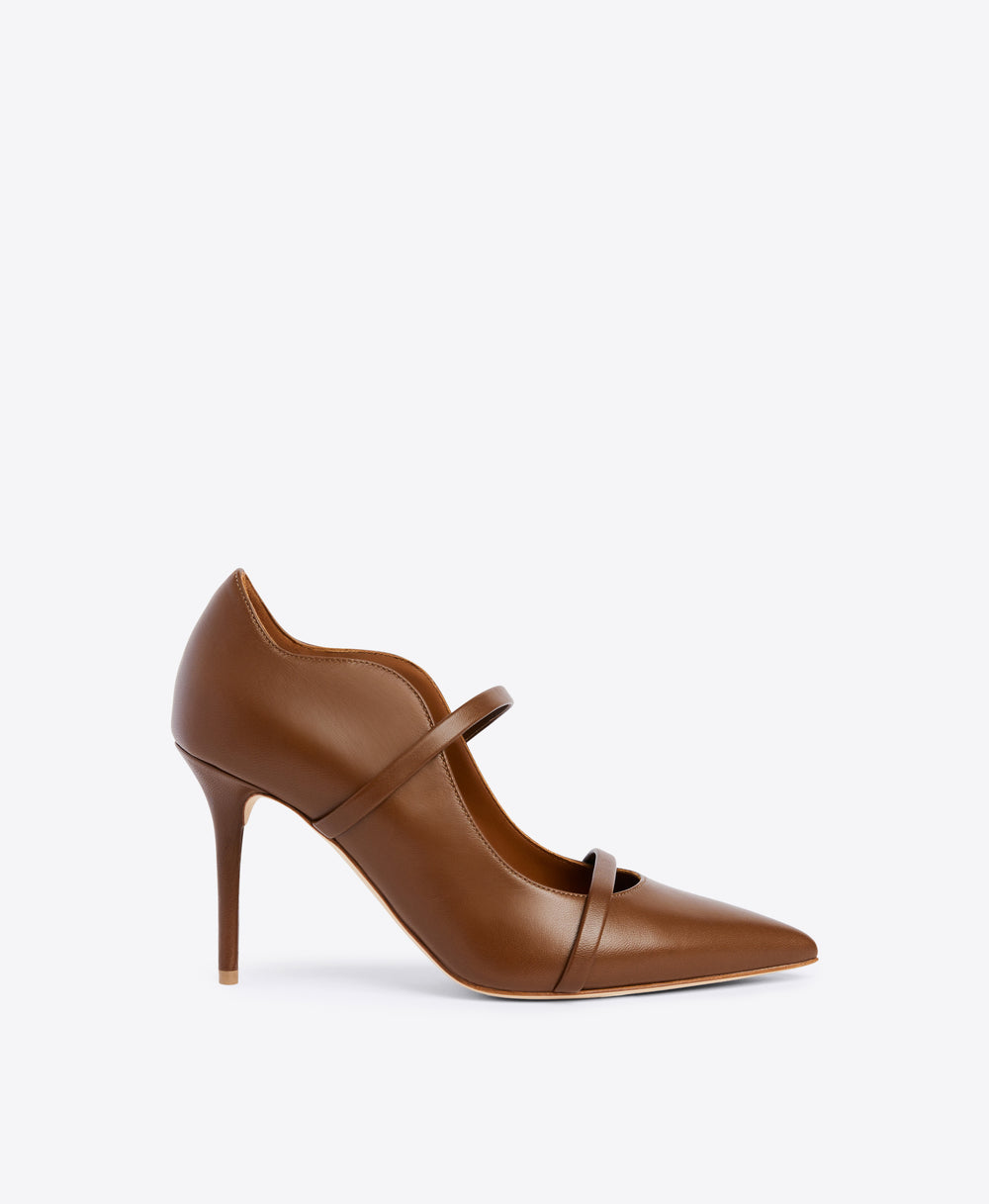 Double Strap Dark Brown Leather Stiletto Pumps - Pointed Toe | Malone Souliers 