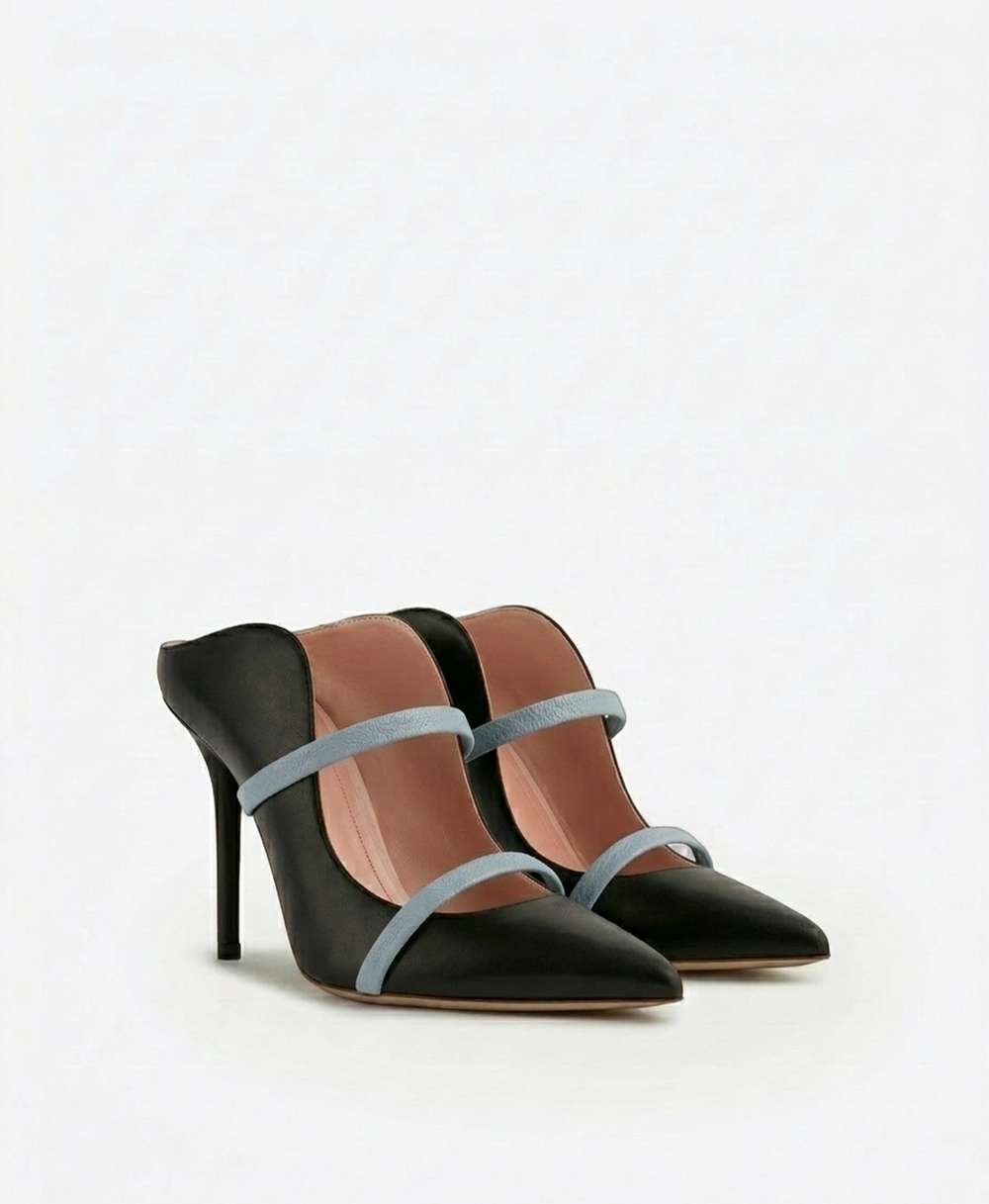 Maureen 100 Black & Blue Leather Mules
