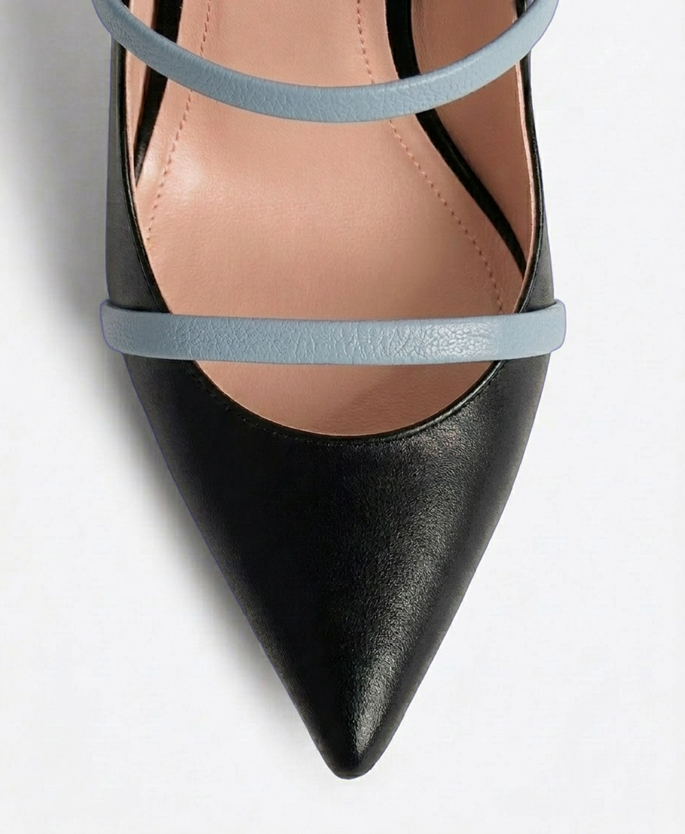Maureen 100 Black & Blue Leather Mules