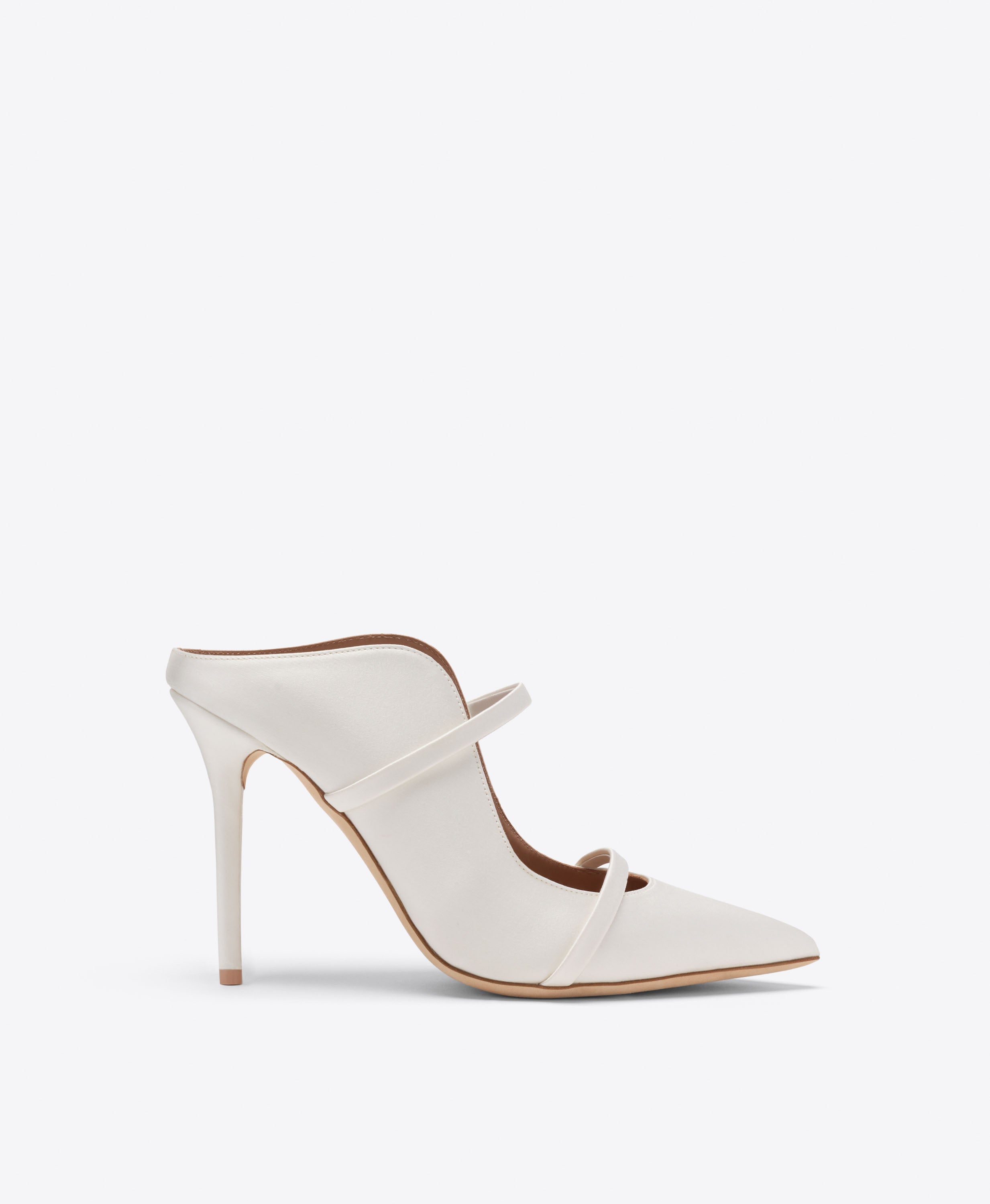 Malone Souliers|Maureen 100 White Satin Heeled Mules