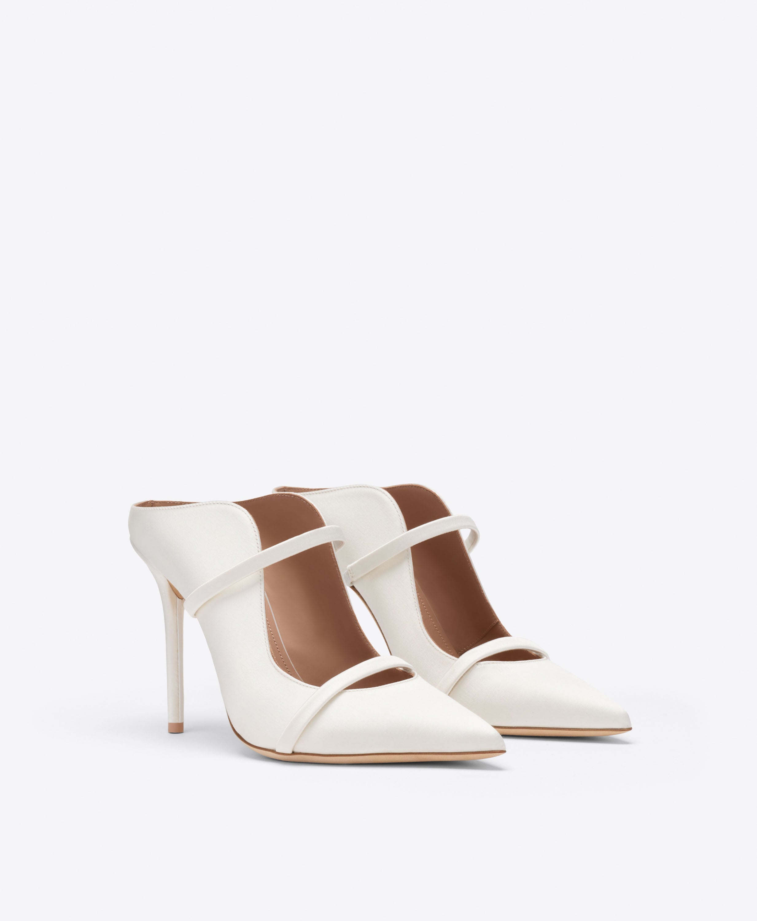 Malone Souliers|Maureen 100 White Satin Heeled Mules