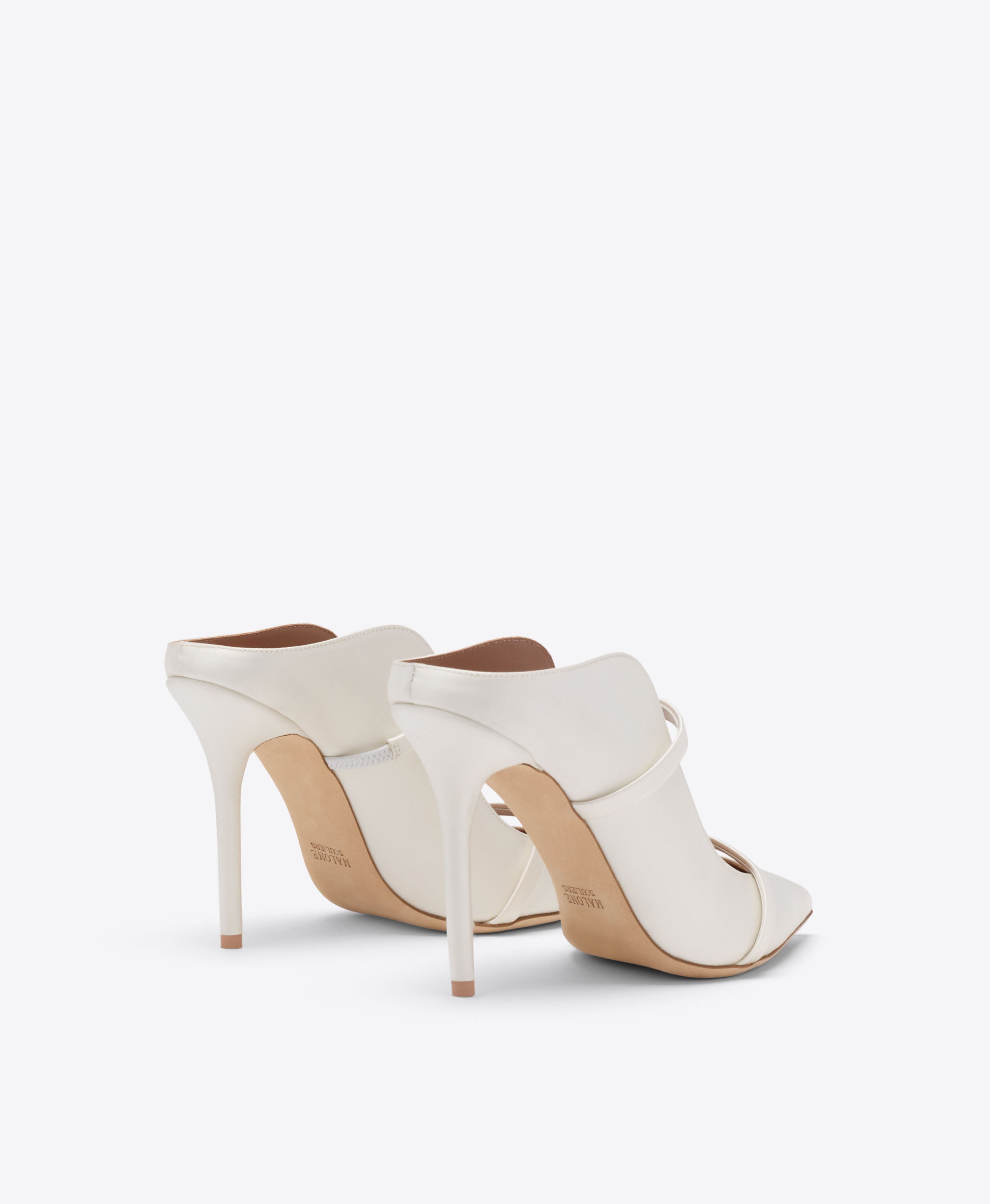 Malone Souliers|Maureen 100 White Satin Heeled Mules