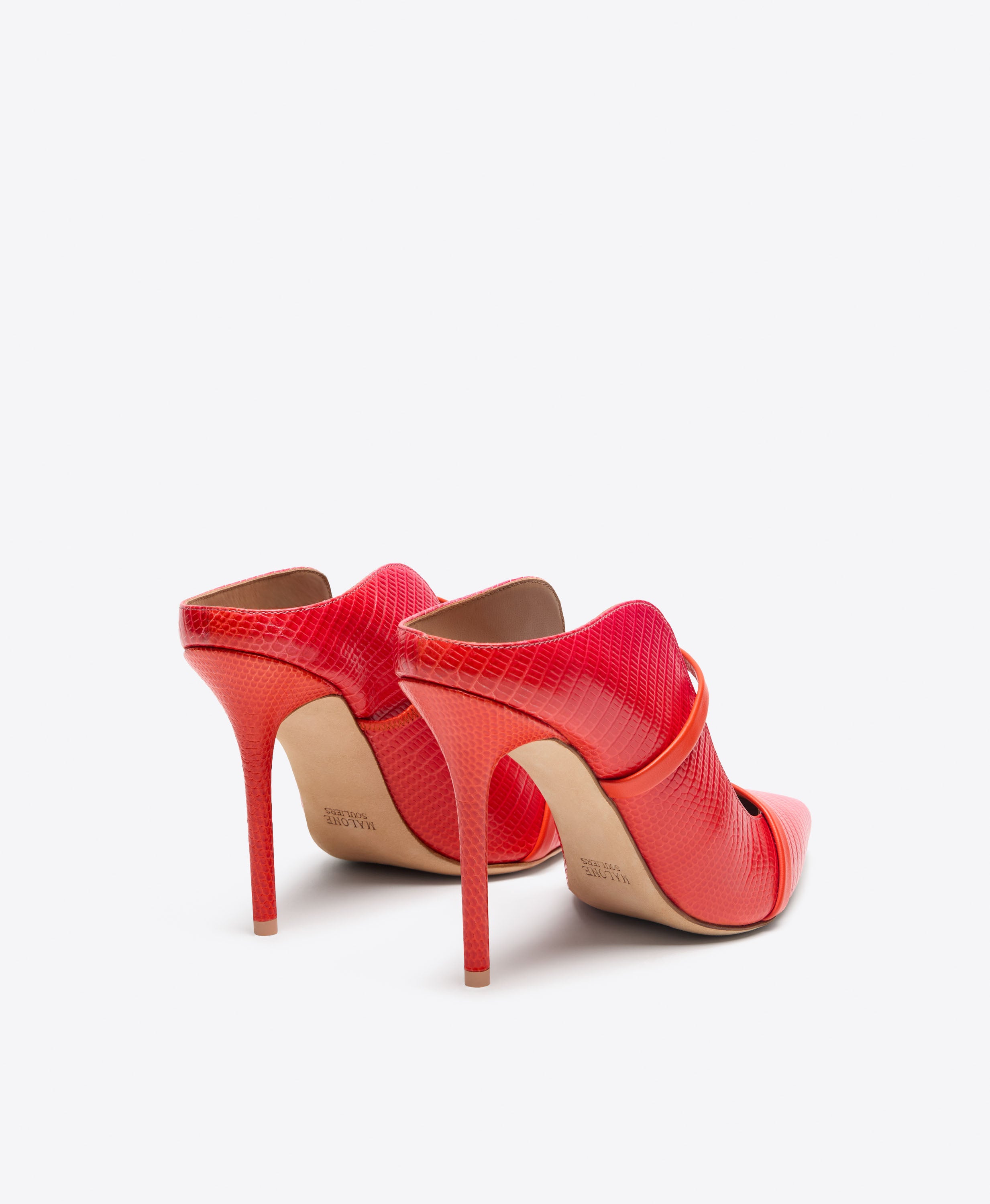 Maureen 100 Orange Embossed Leather Heeled Mules | Malone Souliers