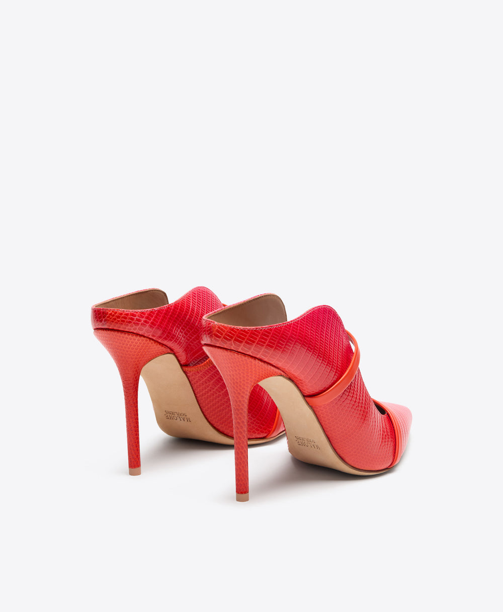 Maureen 100 Orange Gradient Embossed Leather Stiletto Mules Malone Souliers