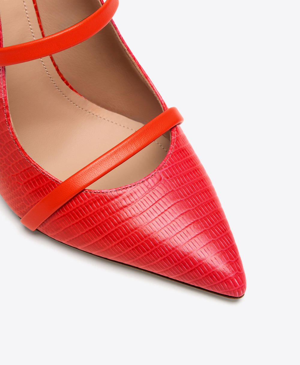 Maureen 100 Orange Gradient Embossed Leather Stiletto Mules Malone Souliers