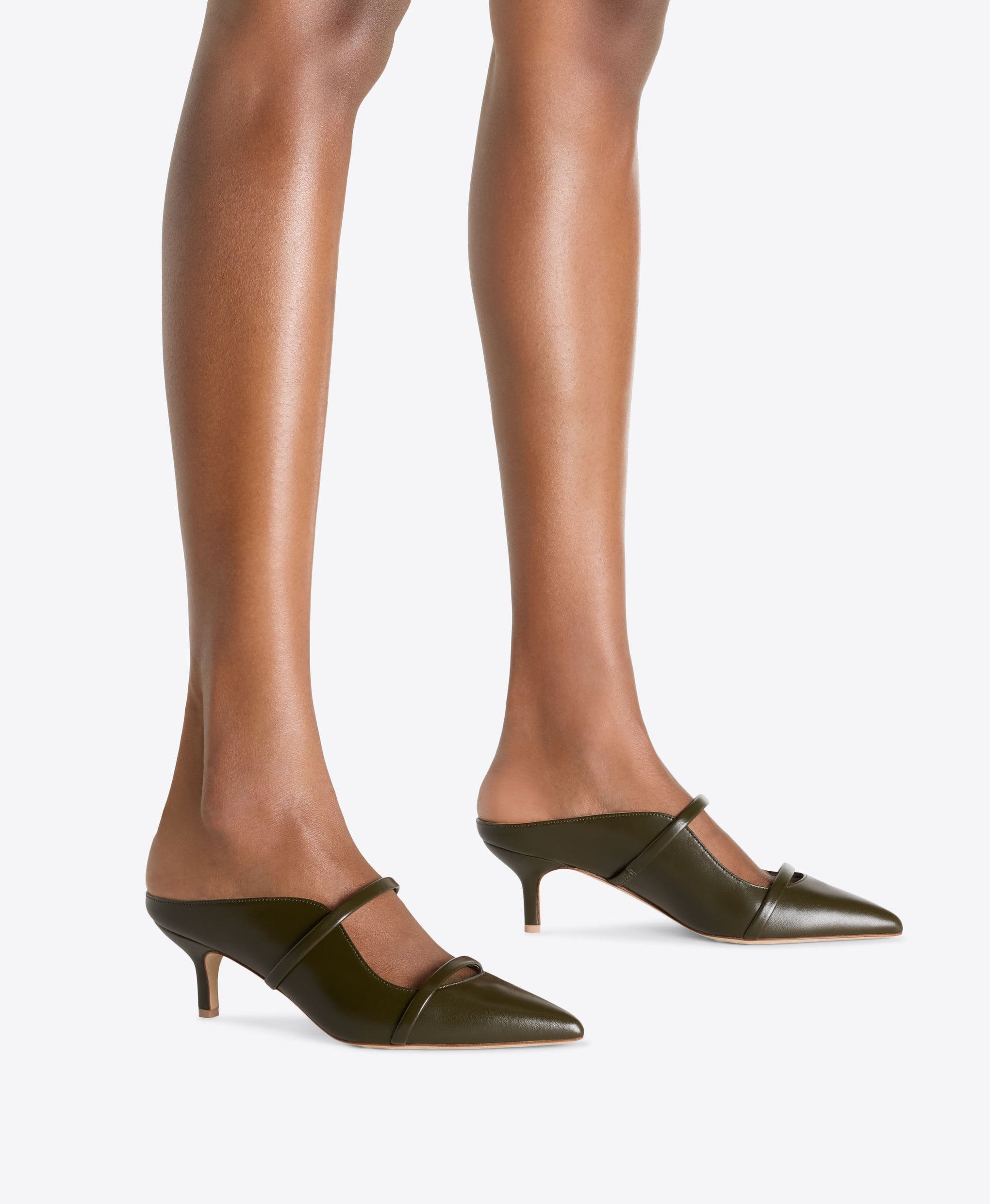 Maureen 45 Olive Leather Kitten Heels Malone Souliers