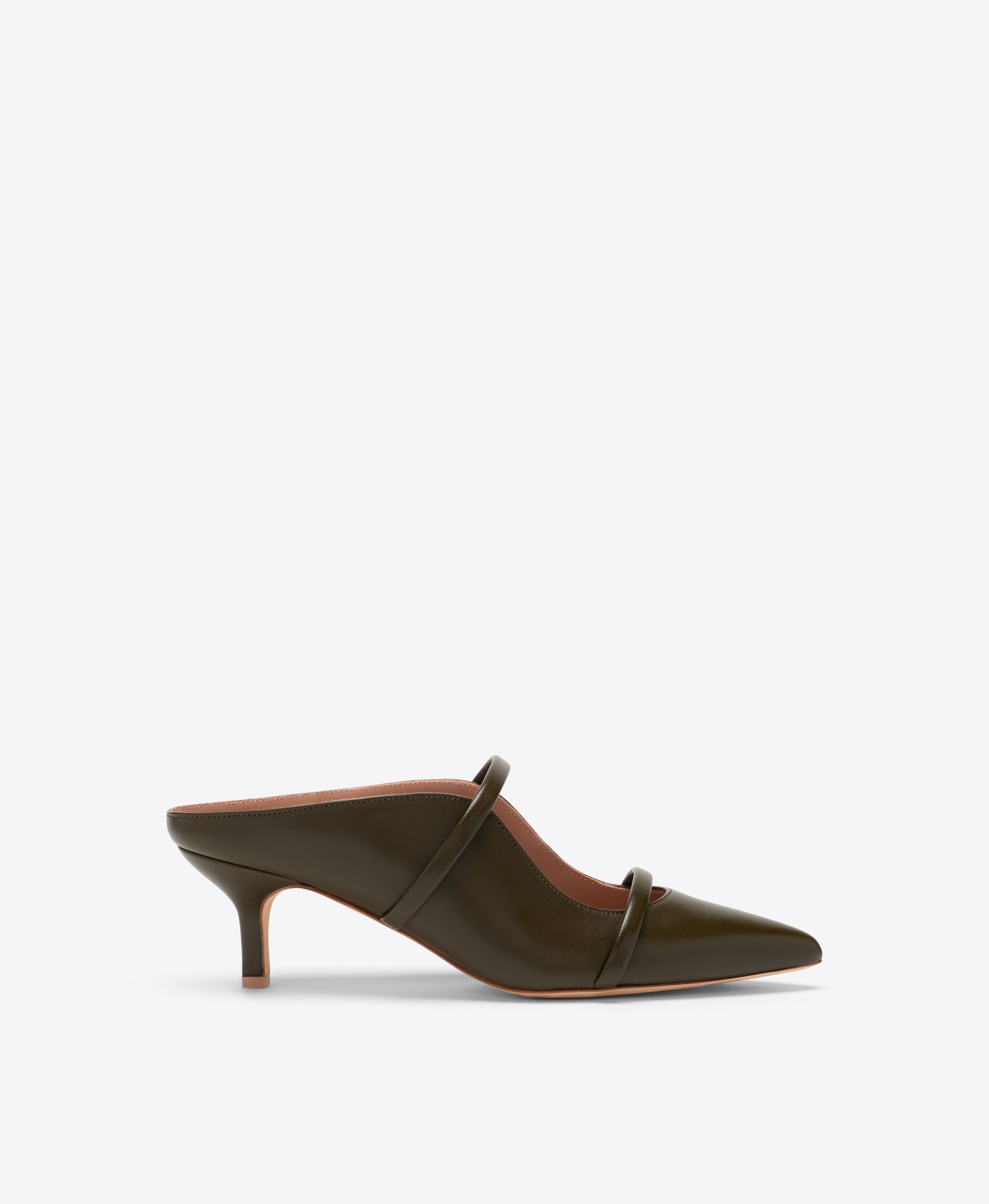 Maureen 45 Dark Green Leather Kitten Heels