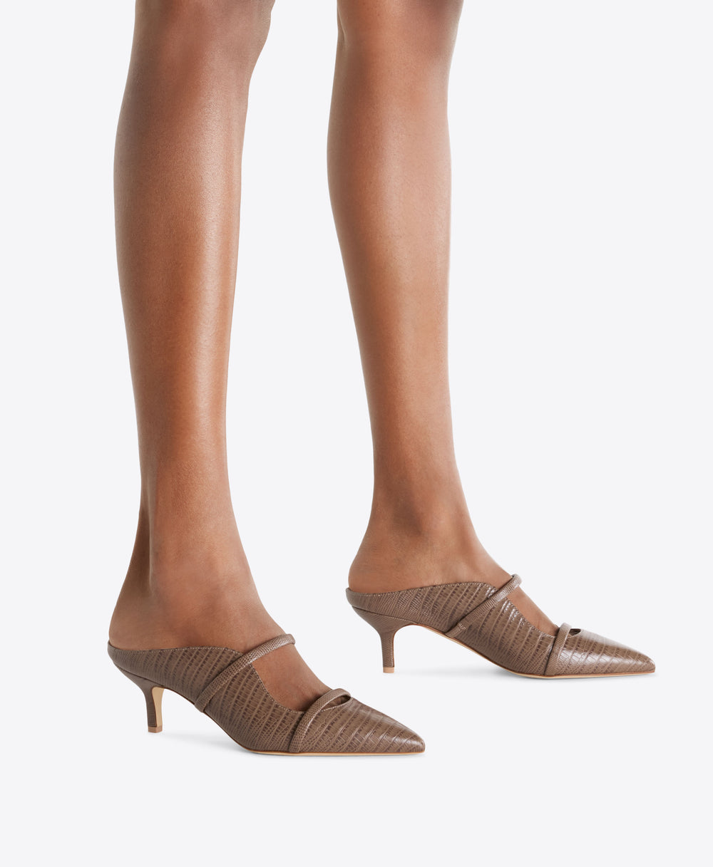 Maureen 45 Taupe Leather Kitten Heels Malone Souliers
