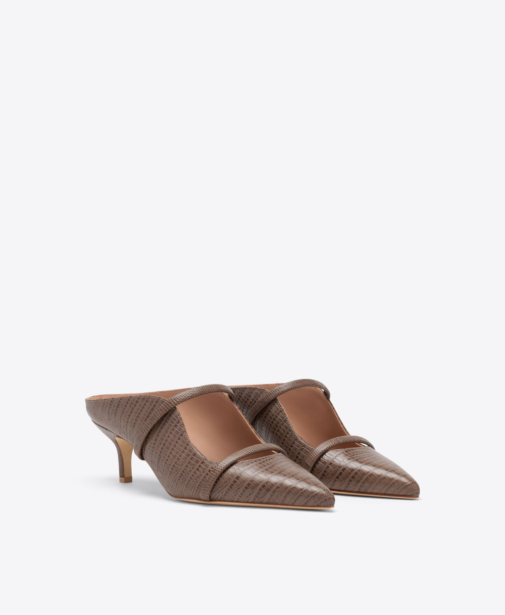 Maureen 45 Taupe Leather Kitten Heels Malone Souliers