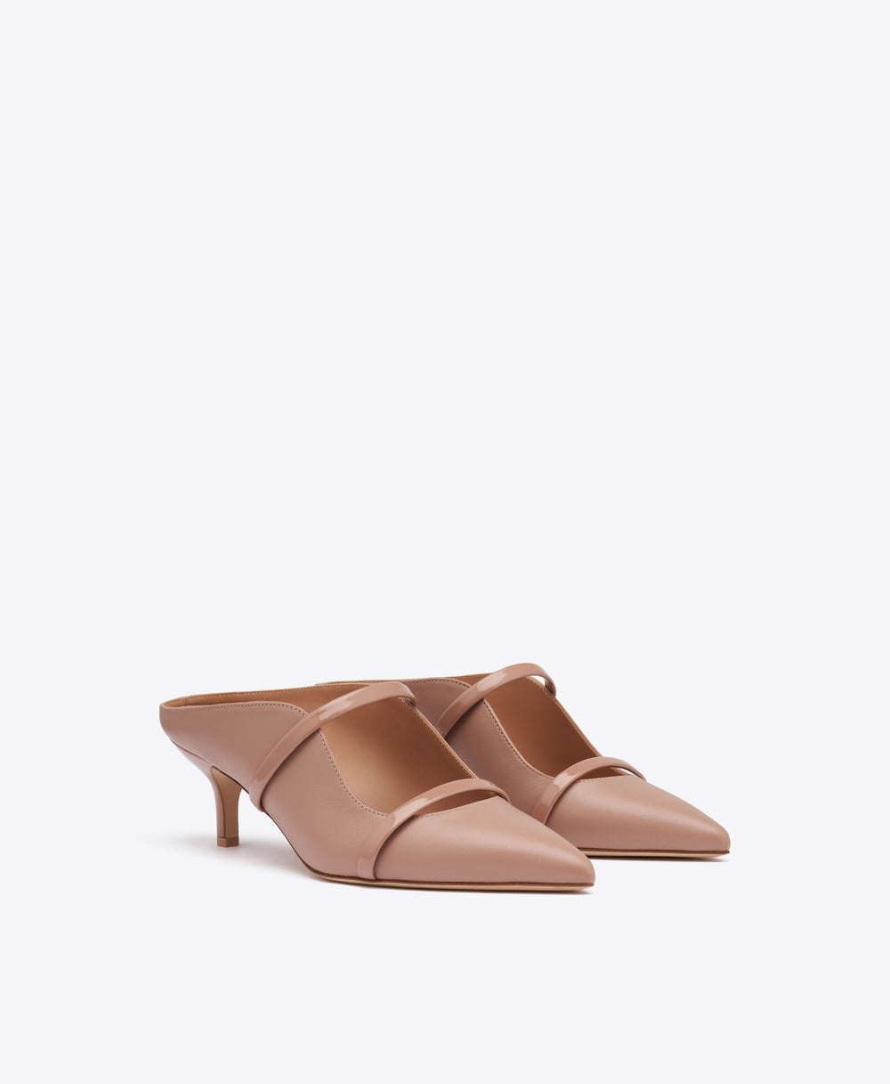 Maureen 45 Beige Leather Kitten Mules Malone Souliers