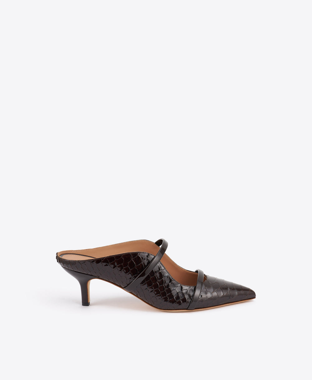 Maureen 45 Dark Brown Embossed Leather Mules