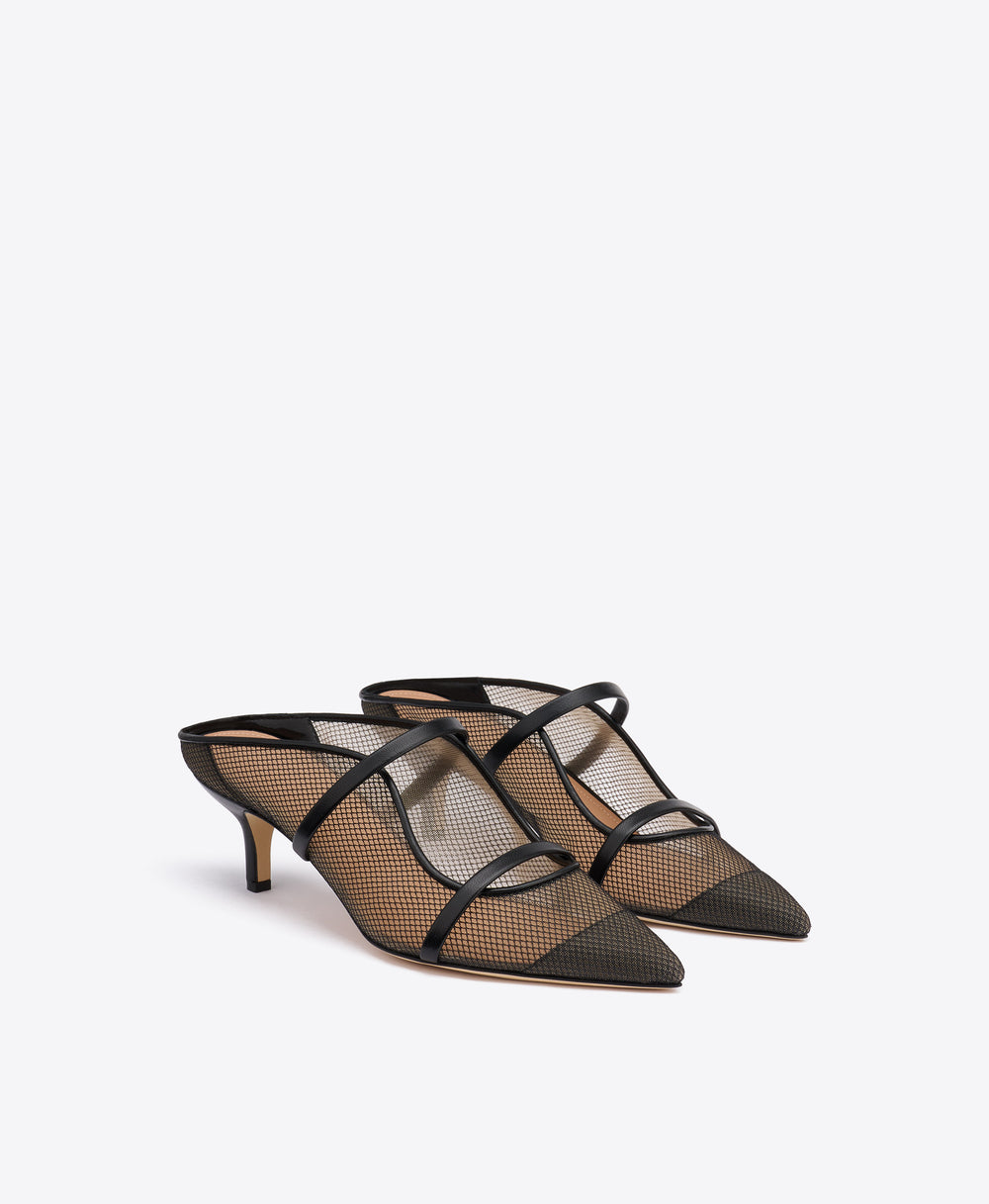 Maureen 45 Black Mesh Kitten Heel Mules Malone Souliers