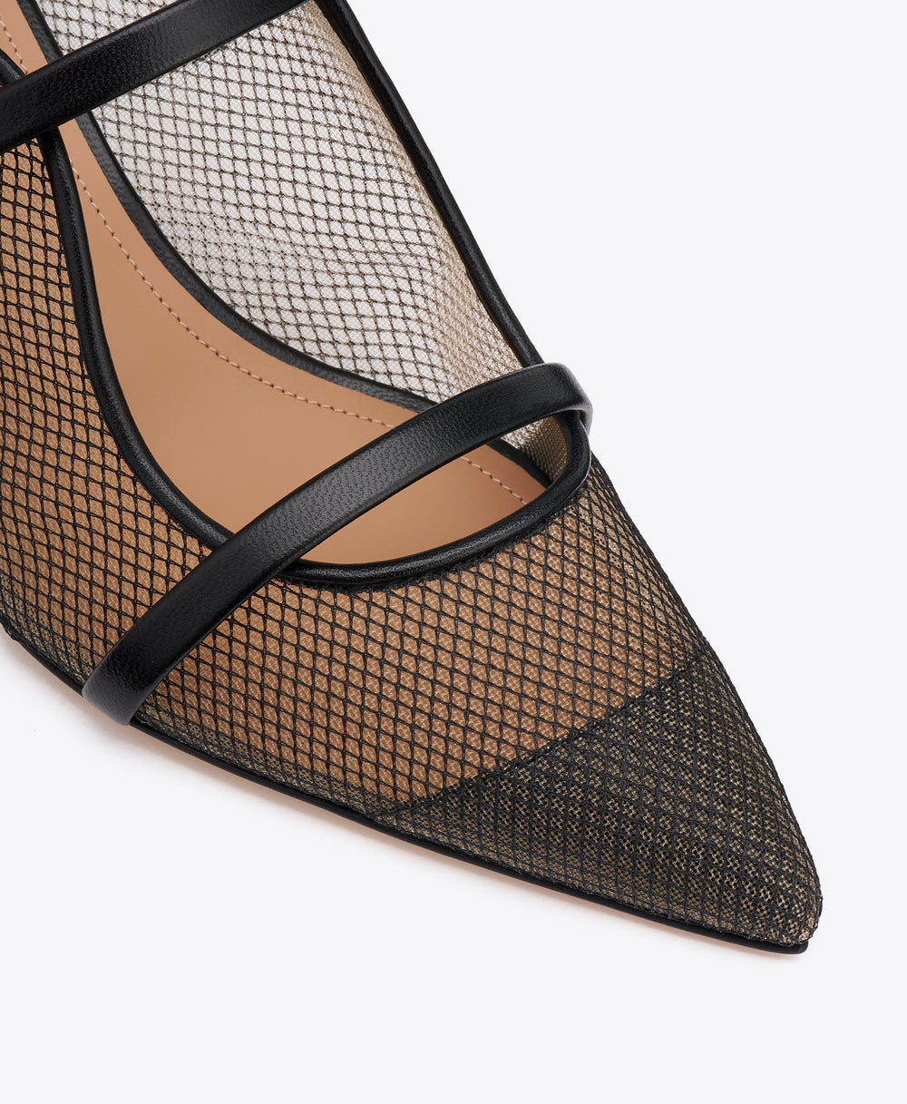 Maureen 45 Black Mesh Kitten Heel Mules Malone Souliers