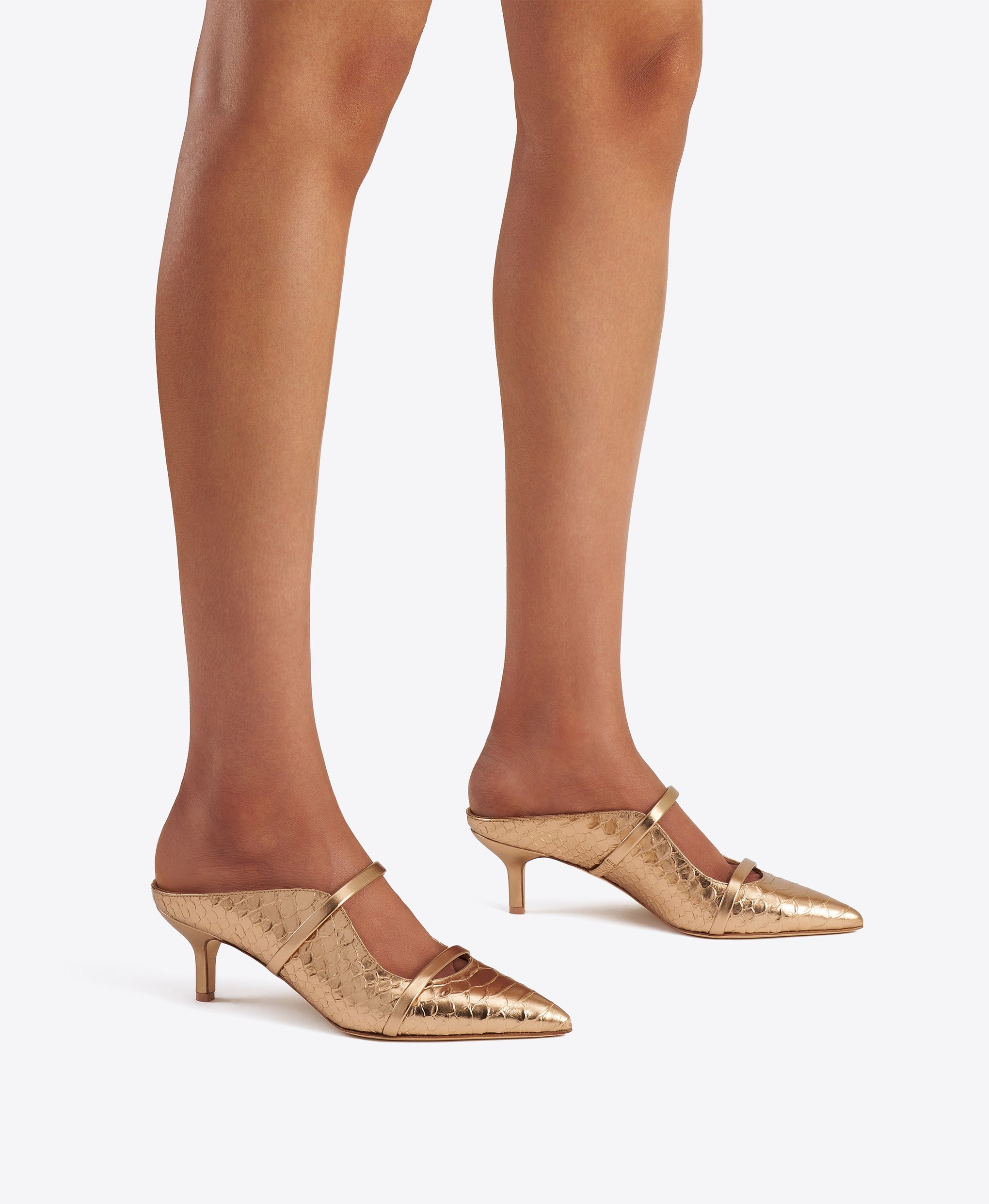 Maureen 45 Gold Embossed Leather Mules