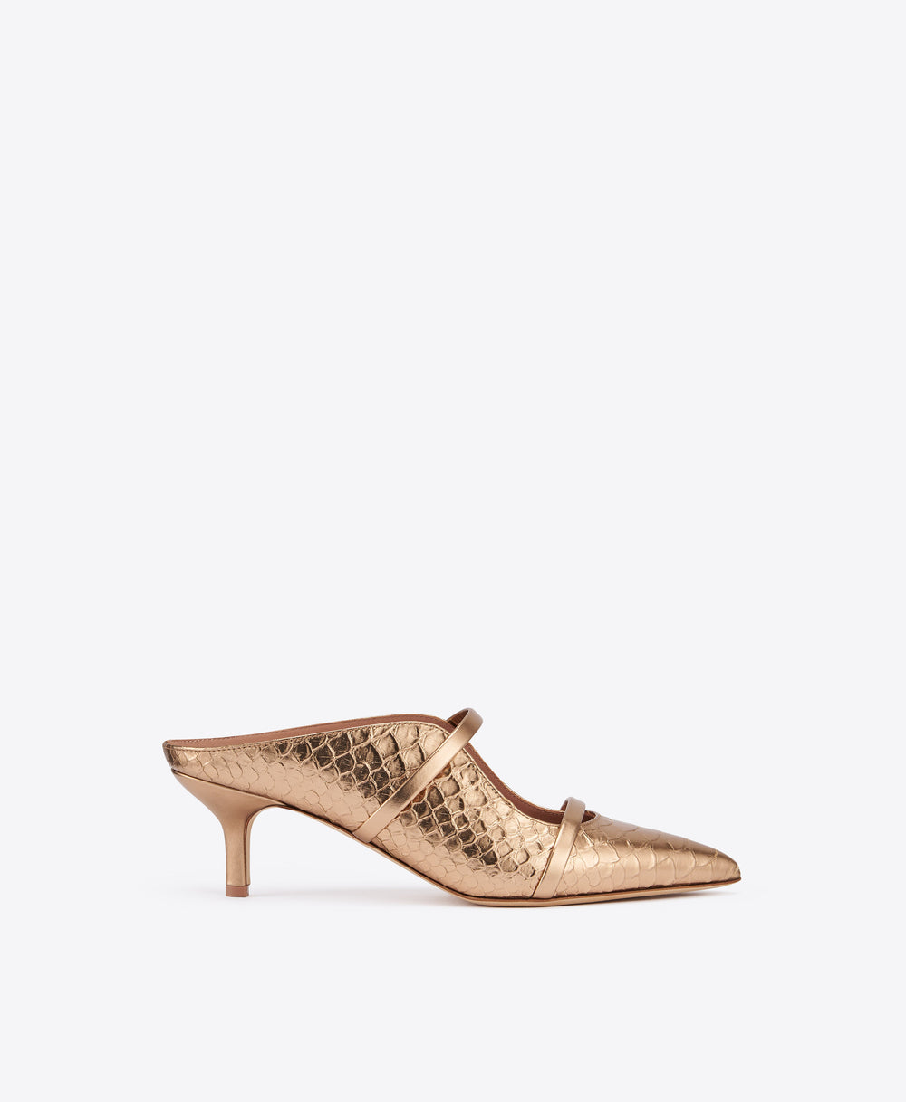 Maureen 45 Gold Embossed Leather Mules