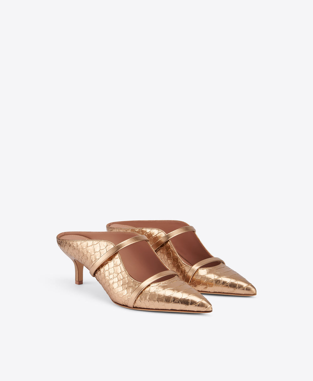 Maureen 45 Gold Embossed Leather Mules