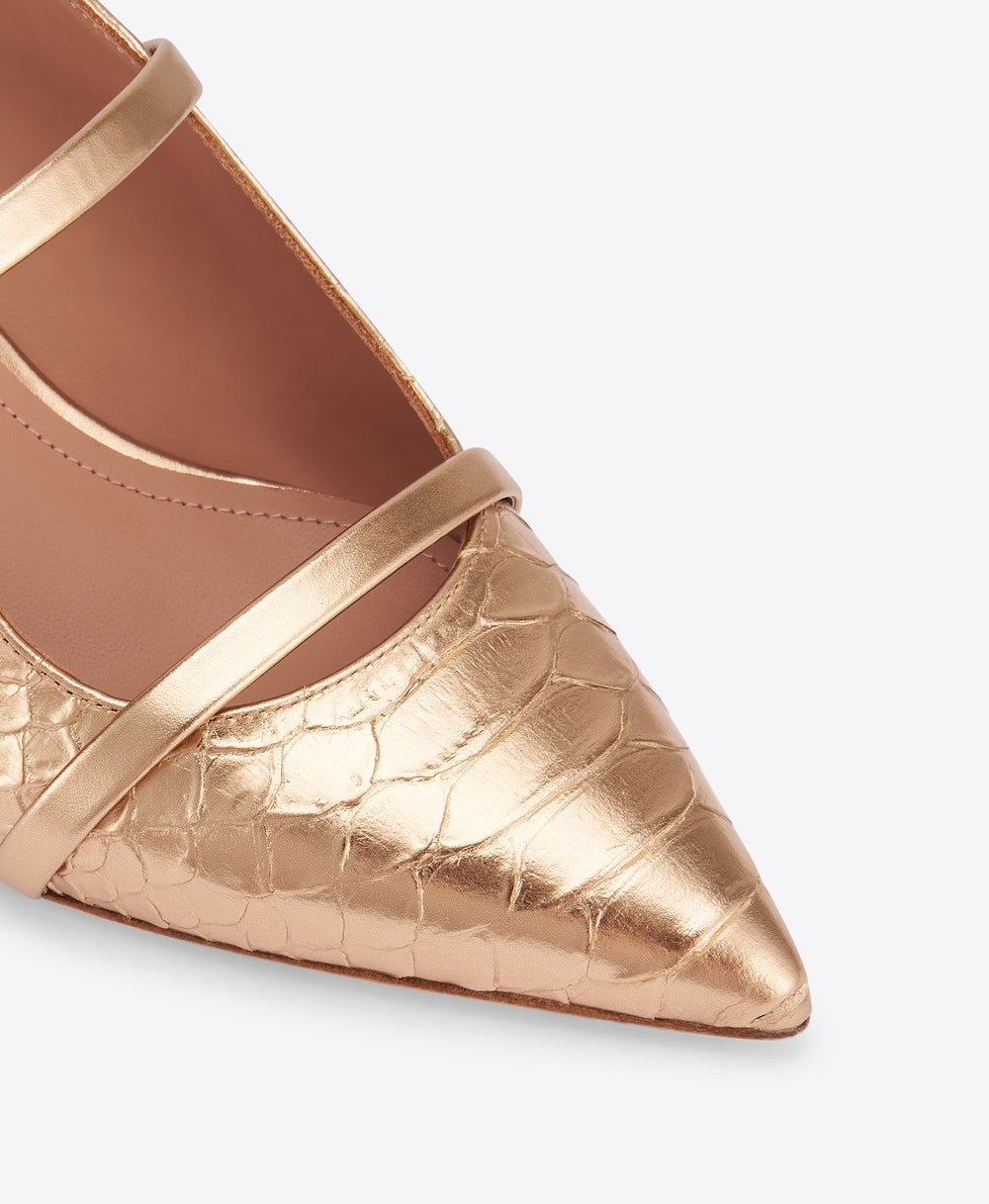 Maureen 45 Gold Embossed Leather Mules