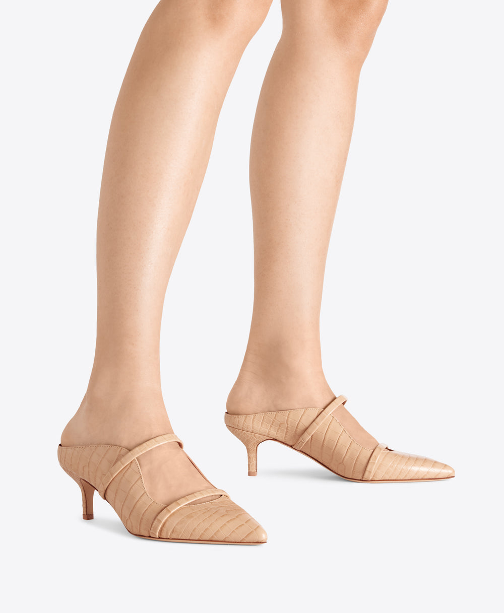 Maureen 45 Buff Embossed Kitten Heels Malone Souliers