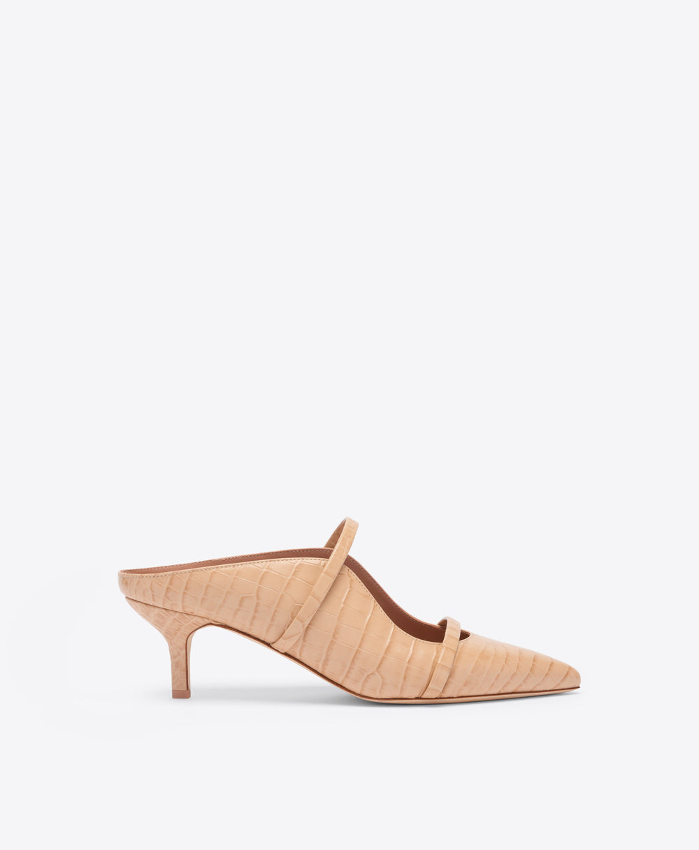 Maureen 45 Buff Embossed Kitten Heels Malone Souliers