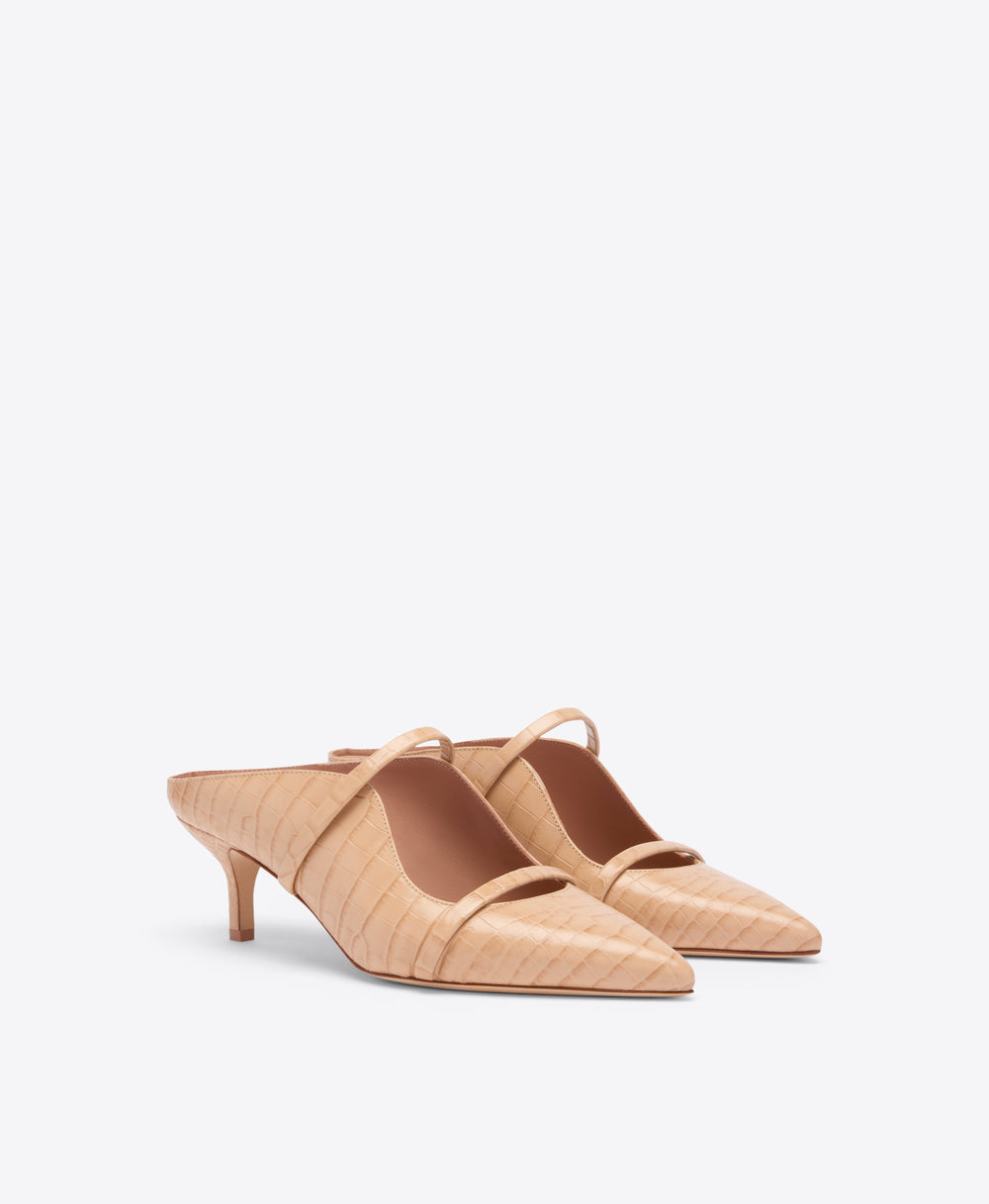 Maureen 45 Buff Embossed Kitten Heels Malone Souliers