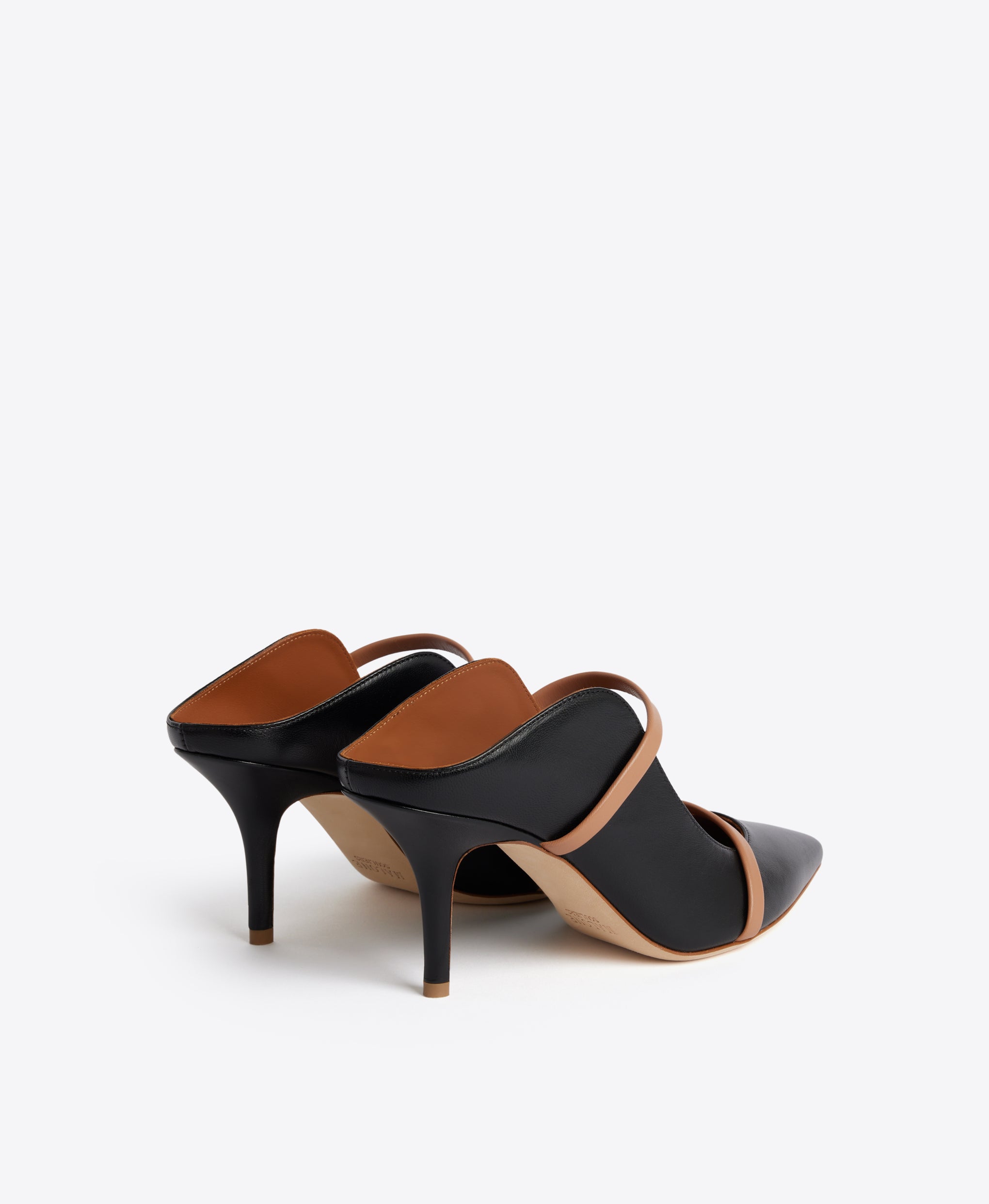Women's Black & Nude Leather Designer Pointed Toe Mules with Heel Malone Souliers