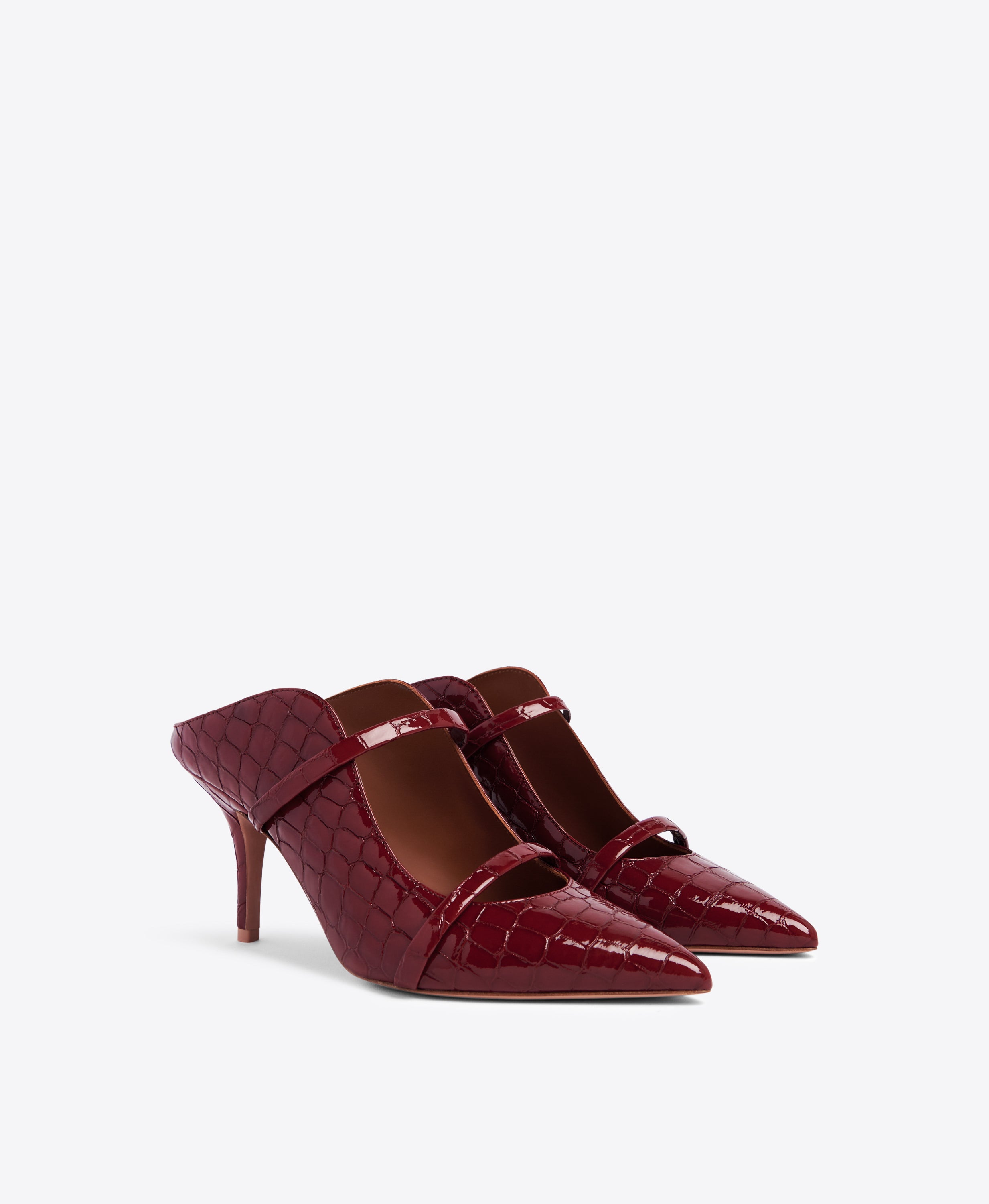 Maureen 70 Burgundy Embossed Patent Mules