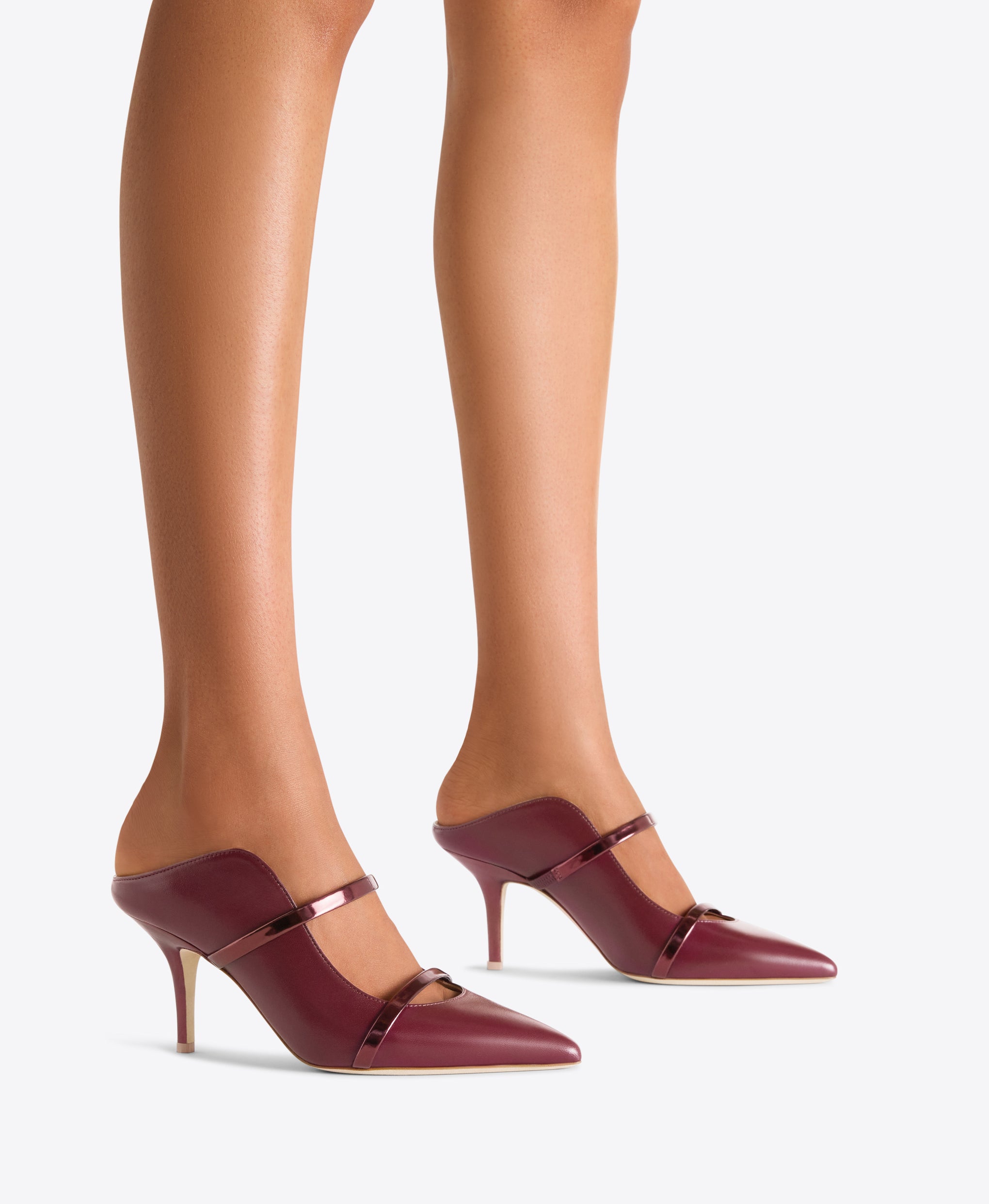 Maureen 70 Rosewood Leather Mules with Straps Malone Souliers